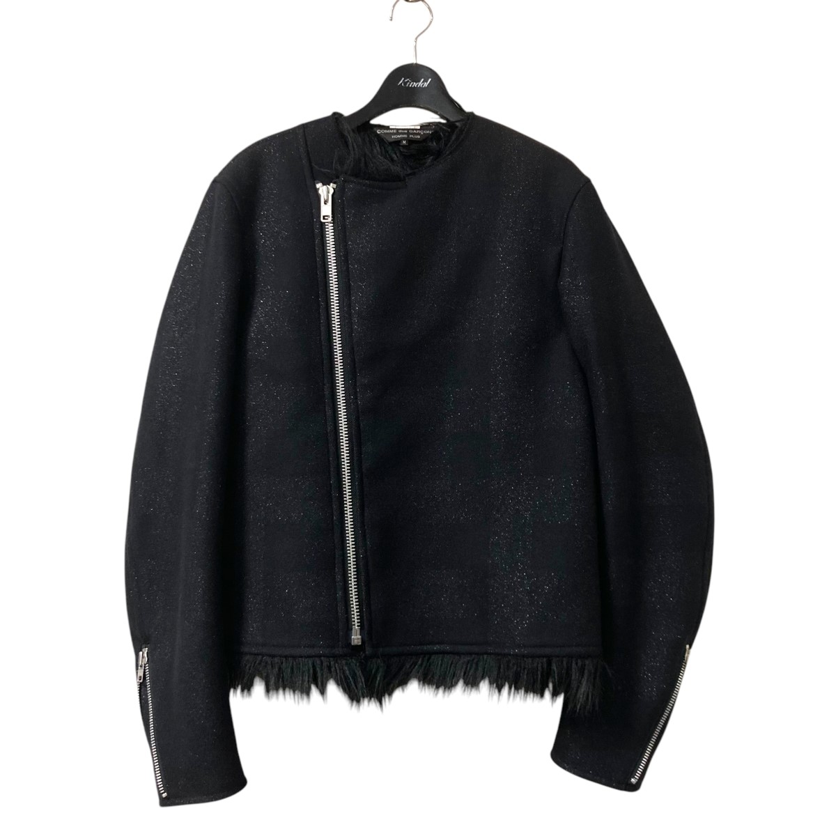 ブラックフェイクファー ねじれピーコート L コムデギャルソンオムプリュス ブラックフェイクファー ねじれピーコート L コムデギャルソン