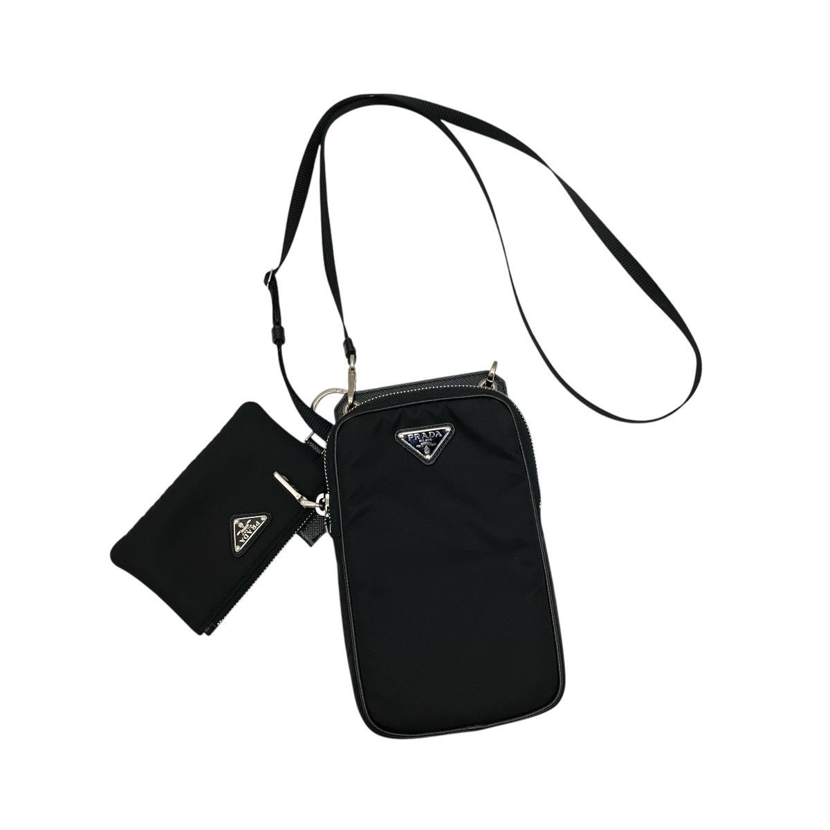 【中古】 PRADA　 小銭入れ付 ポーチショルダーバッグ ブラック 【221025】（プラダ）