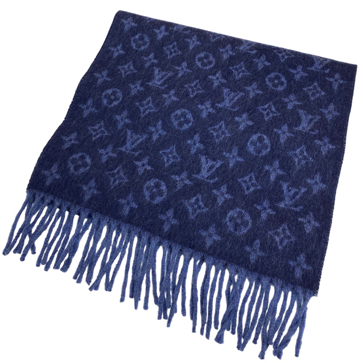 【中古】 LOUIS VUITTON　 Monogramモノグラム グラディエント ウールカシミヤマフラー M70257 ネイビー サイズ：180cm×34cm 【241025】（ルイヴィトン）