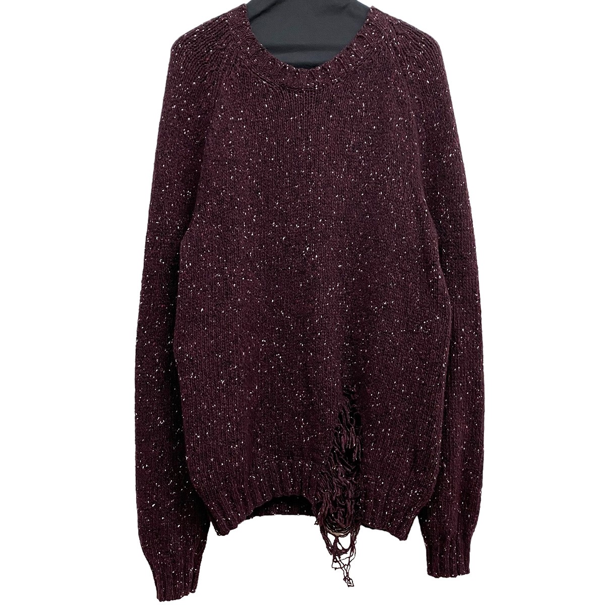 【中古】 Maison Margiela10　 19AW Destroyed Crew Neck Knitデストロイダメージ加工ローゲージニット バーガンディ サイズ：M 【261025】（メゾンマルジェラ10）
