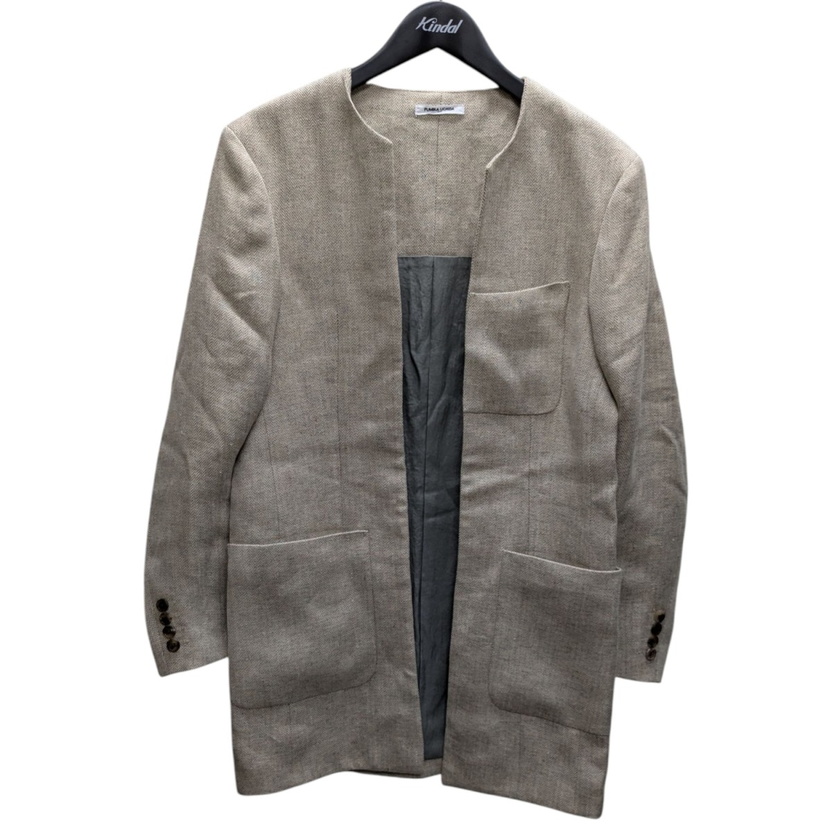 【中古】FUMIKA UCHIDAHEMP SUITING COLLARLESS JACKET カラーレスジャケット ベージュ サイズ:36【価格見直し】|ブランド古着のカインドオル