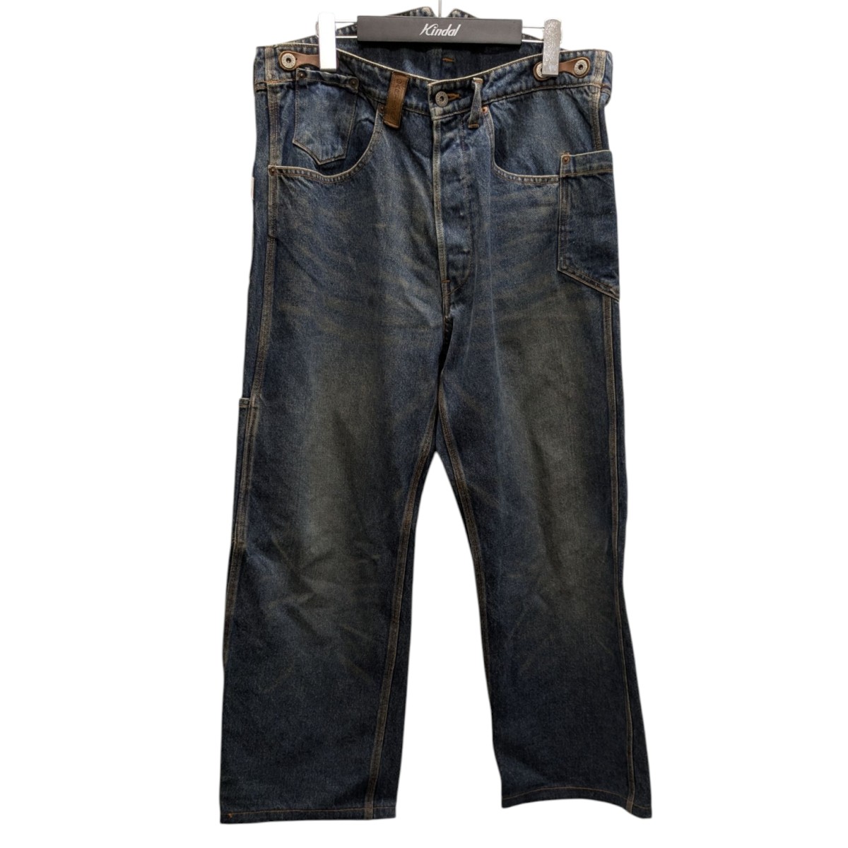 【中古】 d’artisan レザーパッチ デニムパンツ インディゴ サイズ：L 【価格見直し】