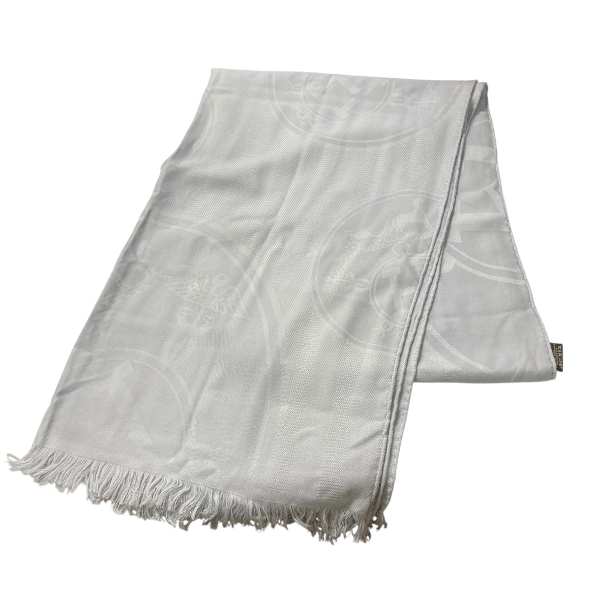 【中古】HERMESニューリブリス カシミヤストール ライトグレー【価格見直し】｜ブランド古着のカインドオル