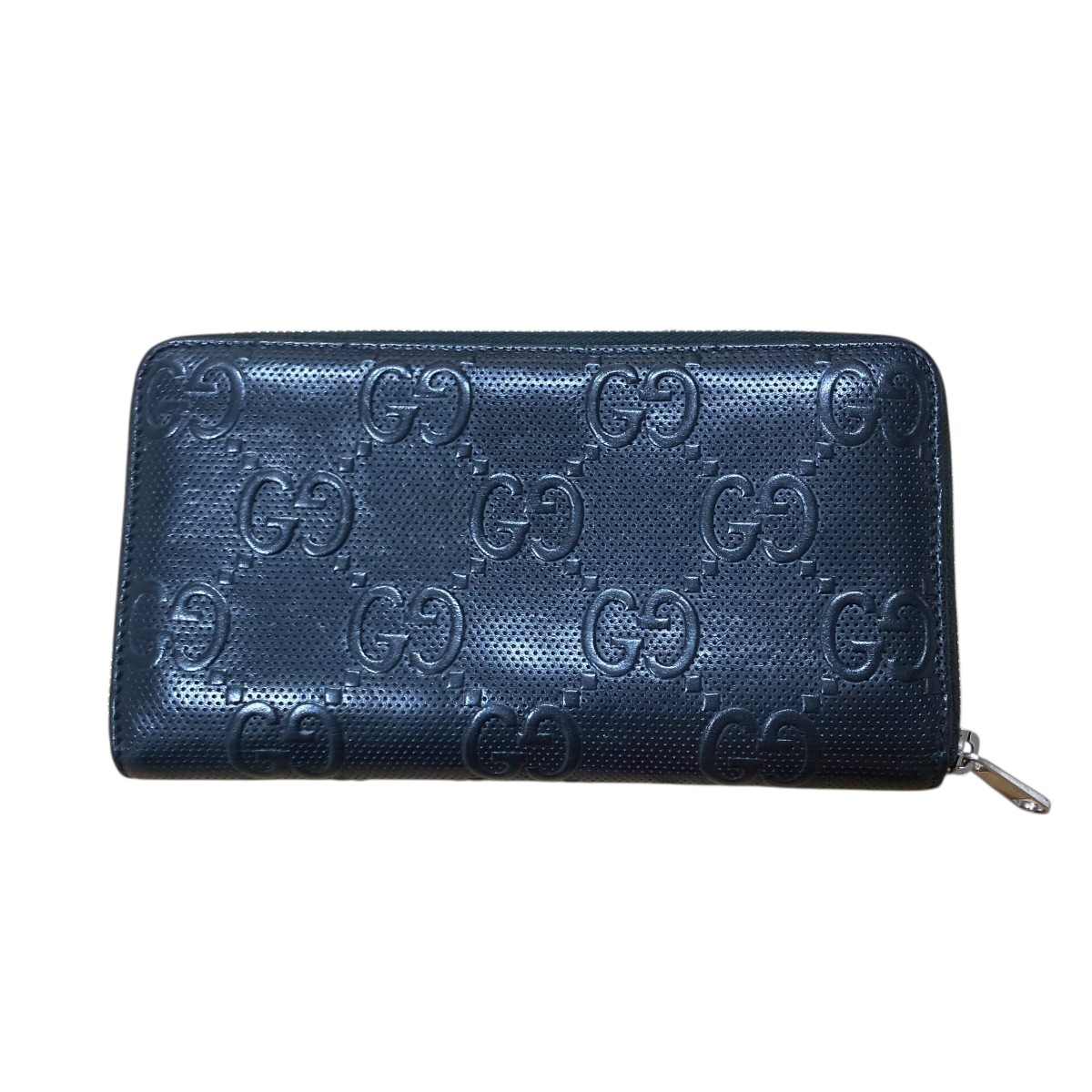 【中古】 GUCCI GGエンボスラウンドジップウォレット ブラック 【価格見直し】 28,195円