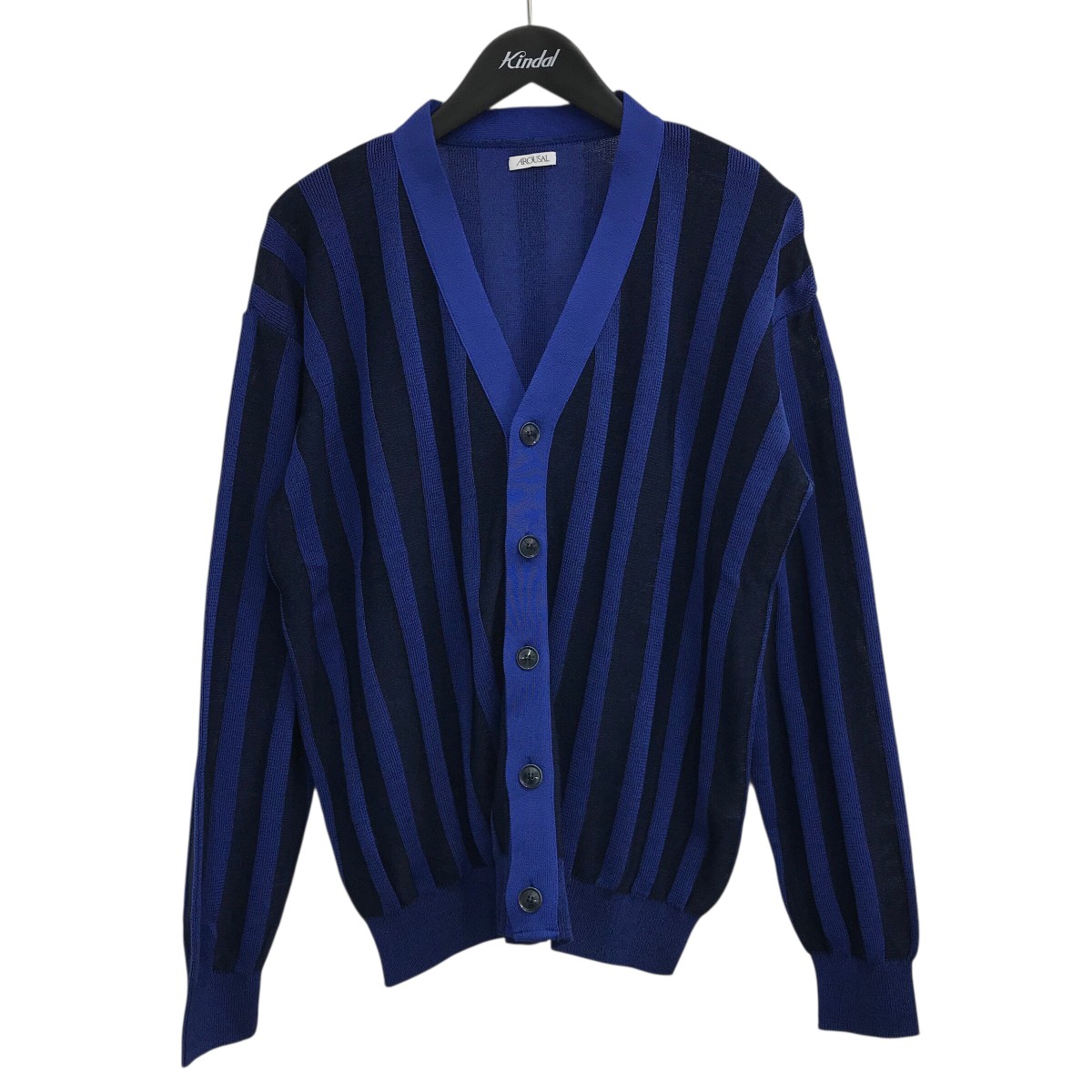 【中古】 AROUSAL 「PLATED CARDIGAN」 ストライプカーディガン 23FW ASL KT01 ブルー サイズ：L 【価格見直し】