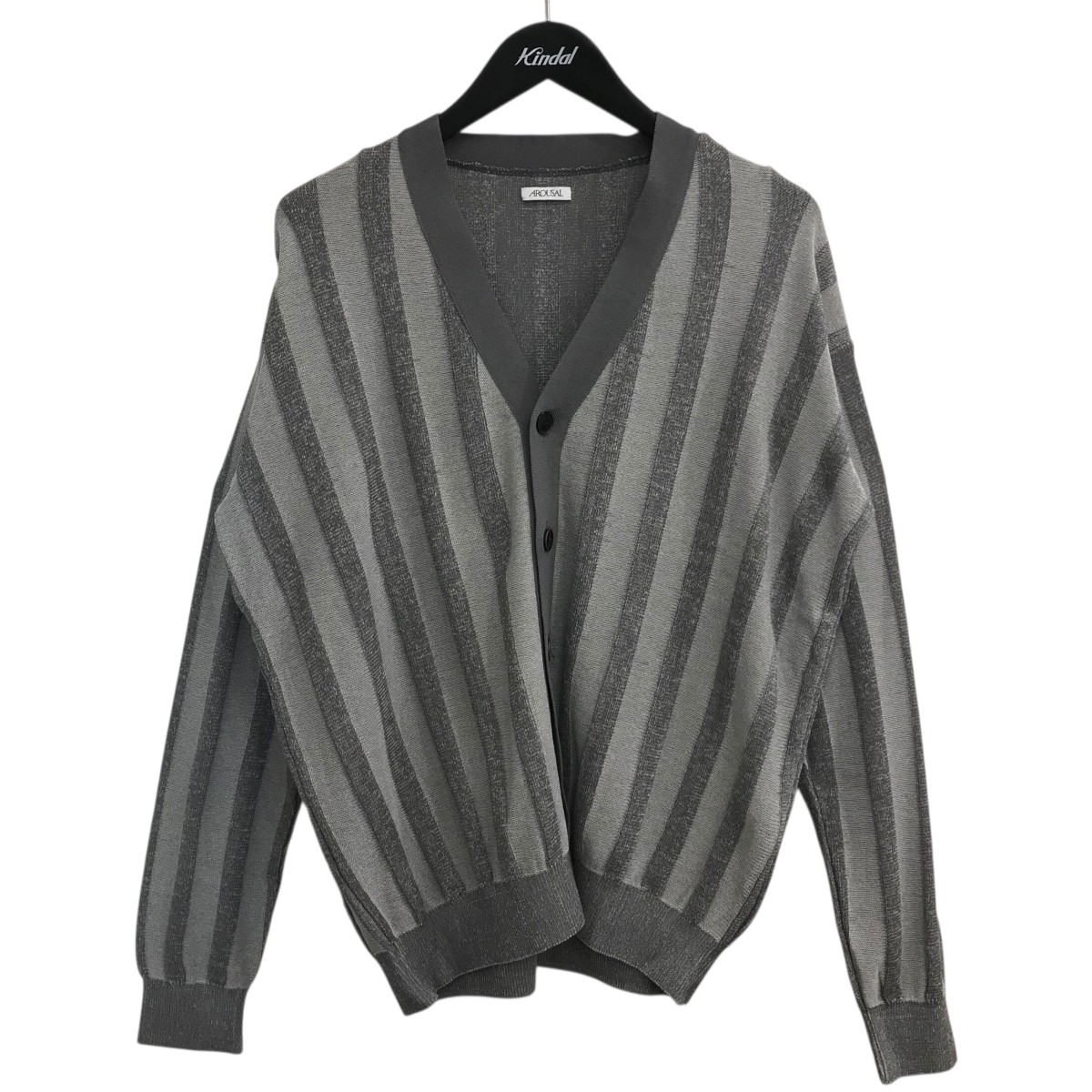 【中古】AROUSAL「PLATED CARDIGAN」 ストライプカーディガン 23FW ASL KT01 グレー サイズ：L【価格見直し】｜ブランド古着のカインドオル
