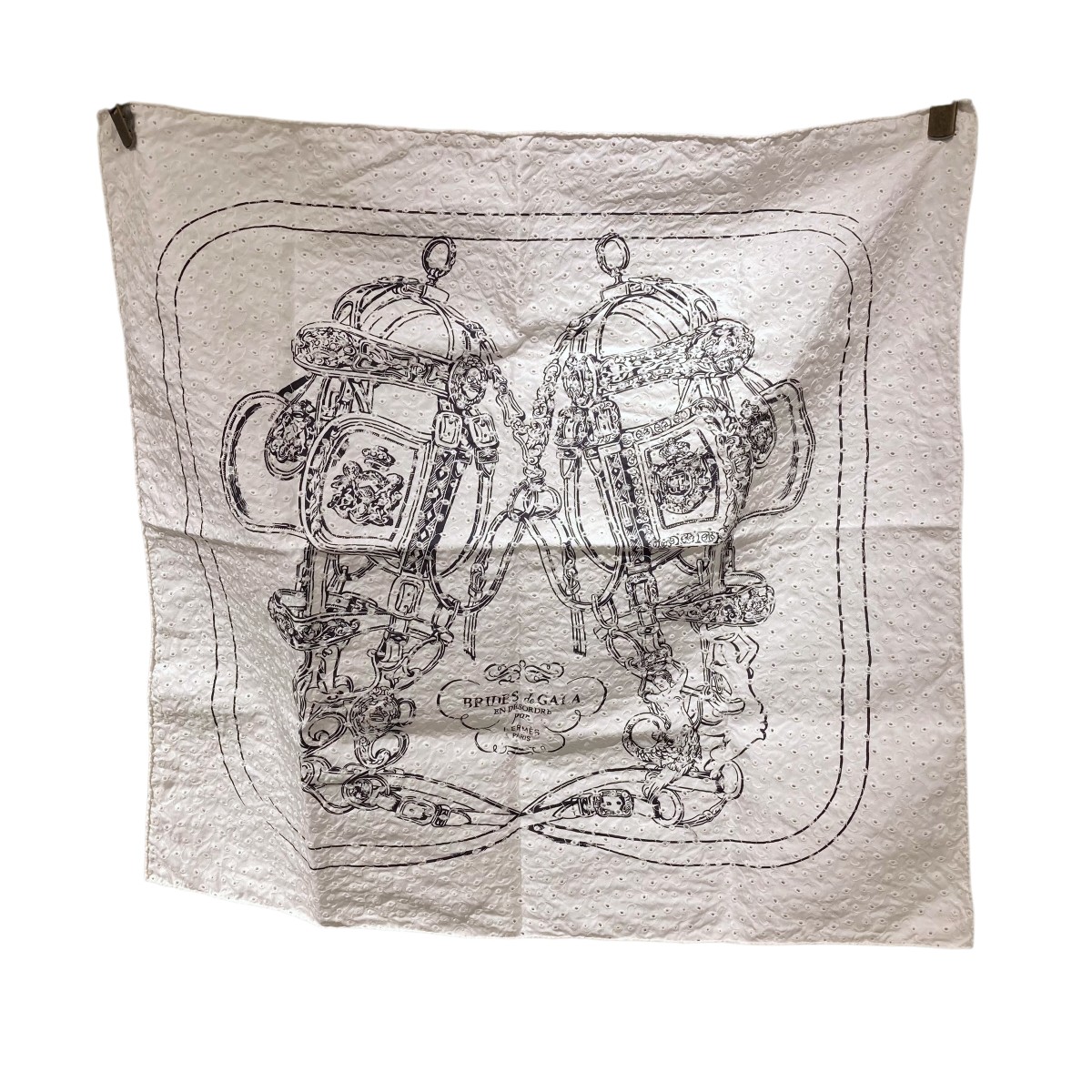 【中古】 HERMES カレ70 イングリッシュエンブロイダリー Brid de Gala スカーフ ホワイト 【011125】(エルメス)