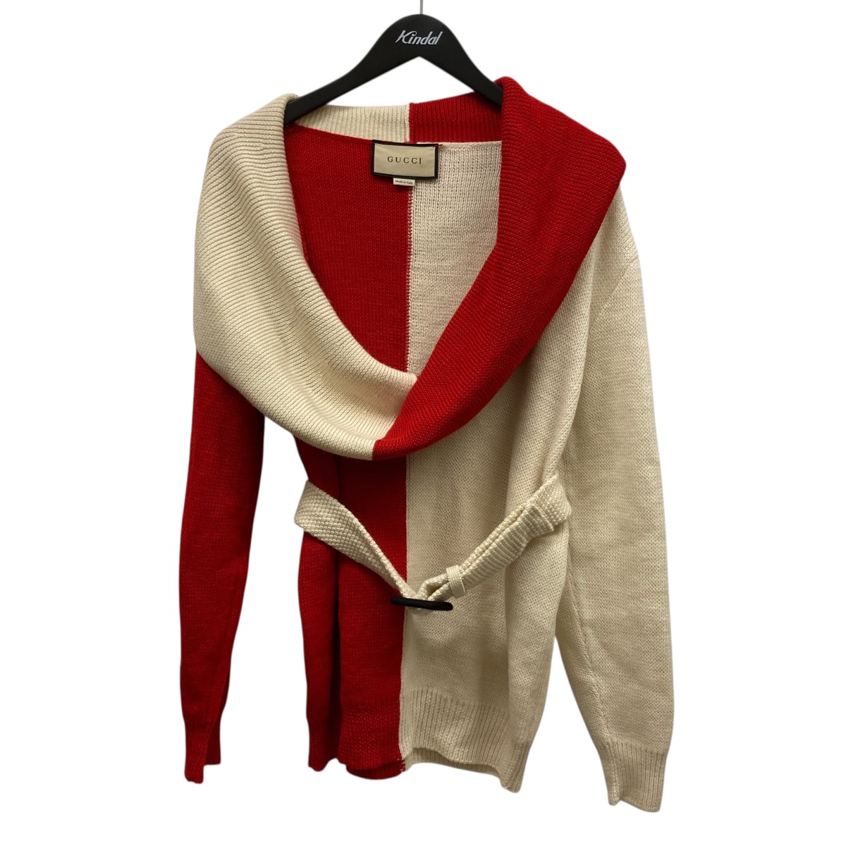 【中古】 GUCCI ベルト付きボリュームネックパネルニット 727145 アイボリー×レッド サイズ:S 【価格見直し】