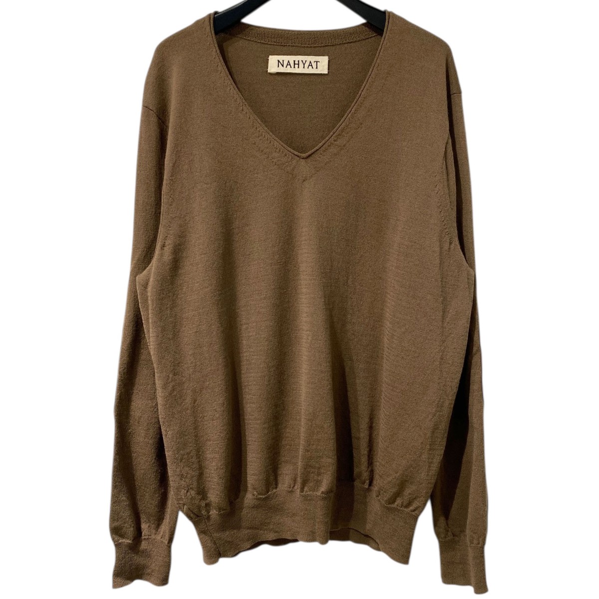 【中古】NAHYAT×L’ECHOPPE 24SS 別注 V NECK SWEATERエルボーパッチVネックウールニット 赤銅色 大きさ：3 【011125】（ナヤット×レ販売店）