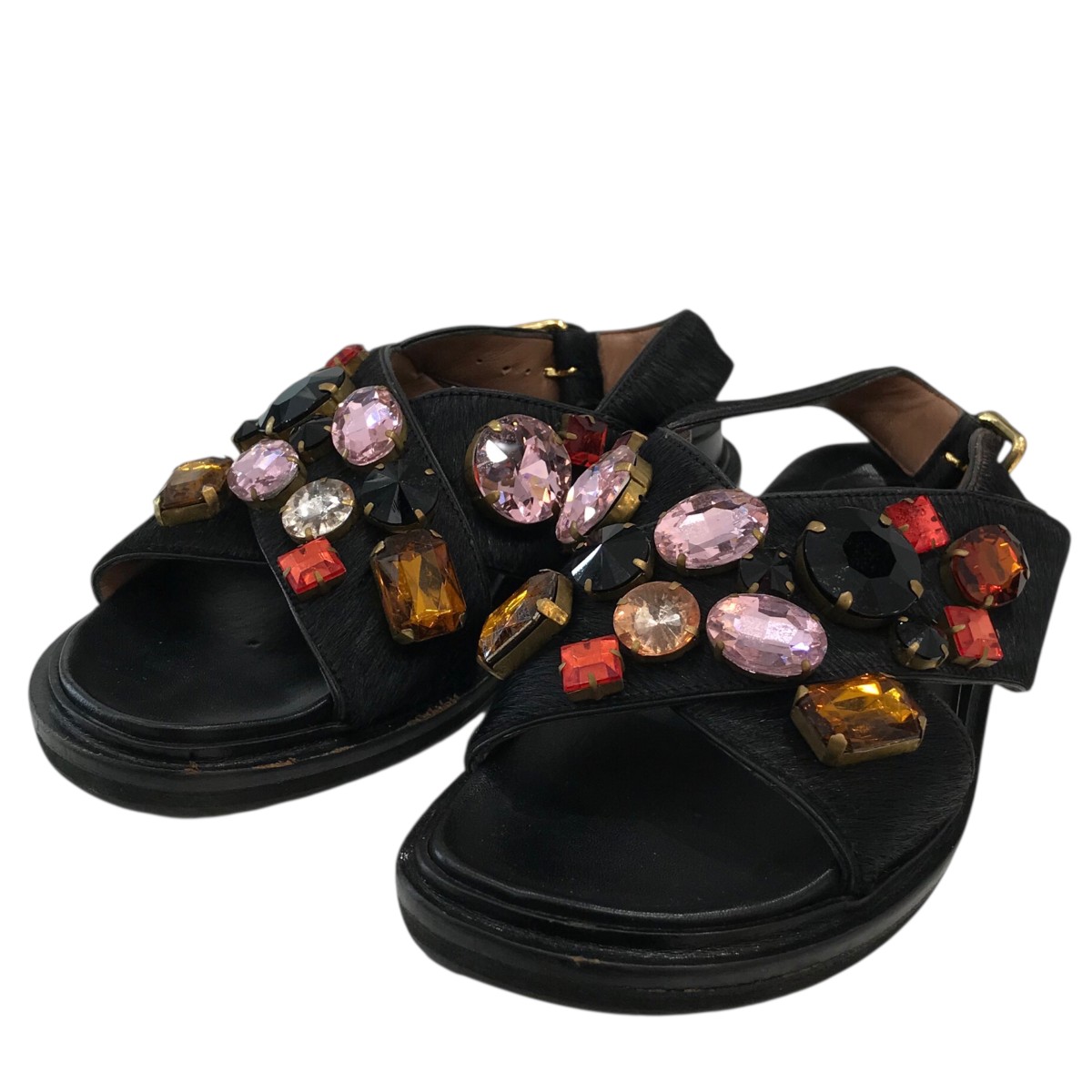 【中古】 MARNI 装飾デザインサンダル ブラック サイズ：37 【価格見直し】