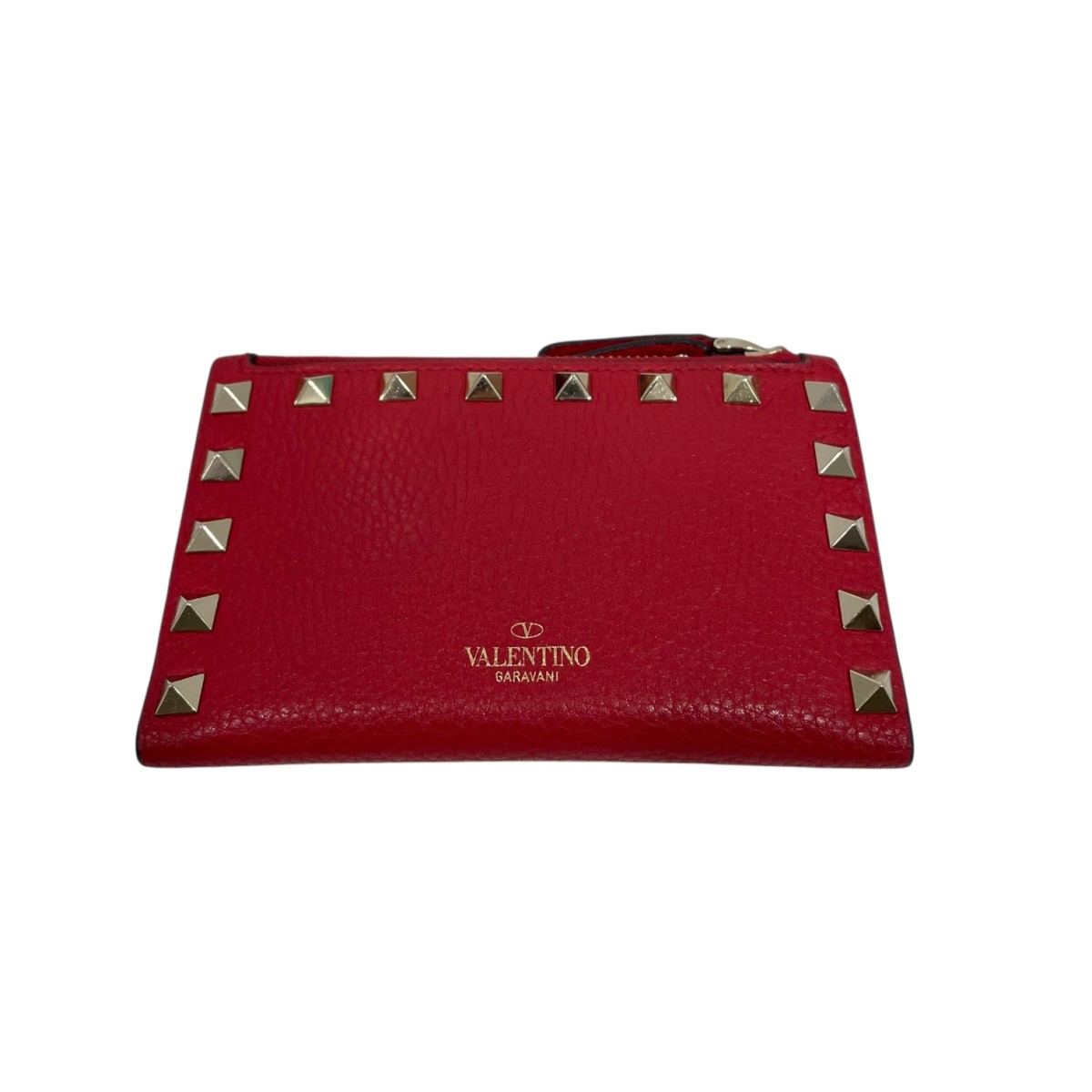 【中古】 VALENTINO ロックスタッズ 二つ折りコインケース レッド 【020426】(ヴァレンチノ)