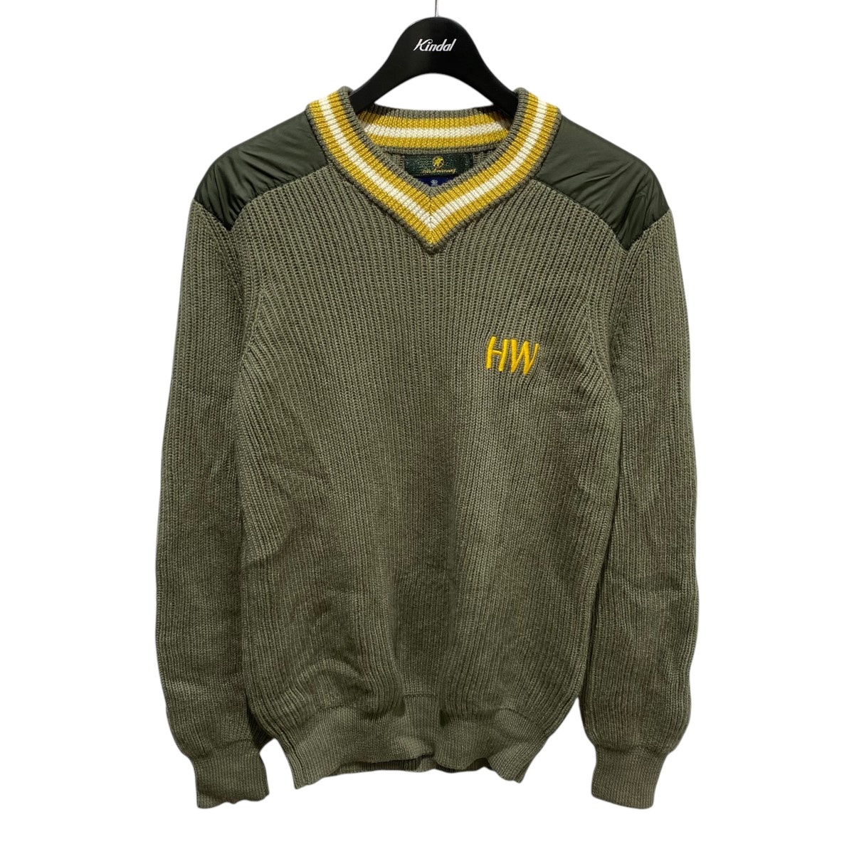【中古】 HUNTING WORLD×SMART TURNOUT Vネックニット カーキ サイズ：M 【価格見直し】