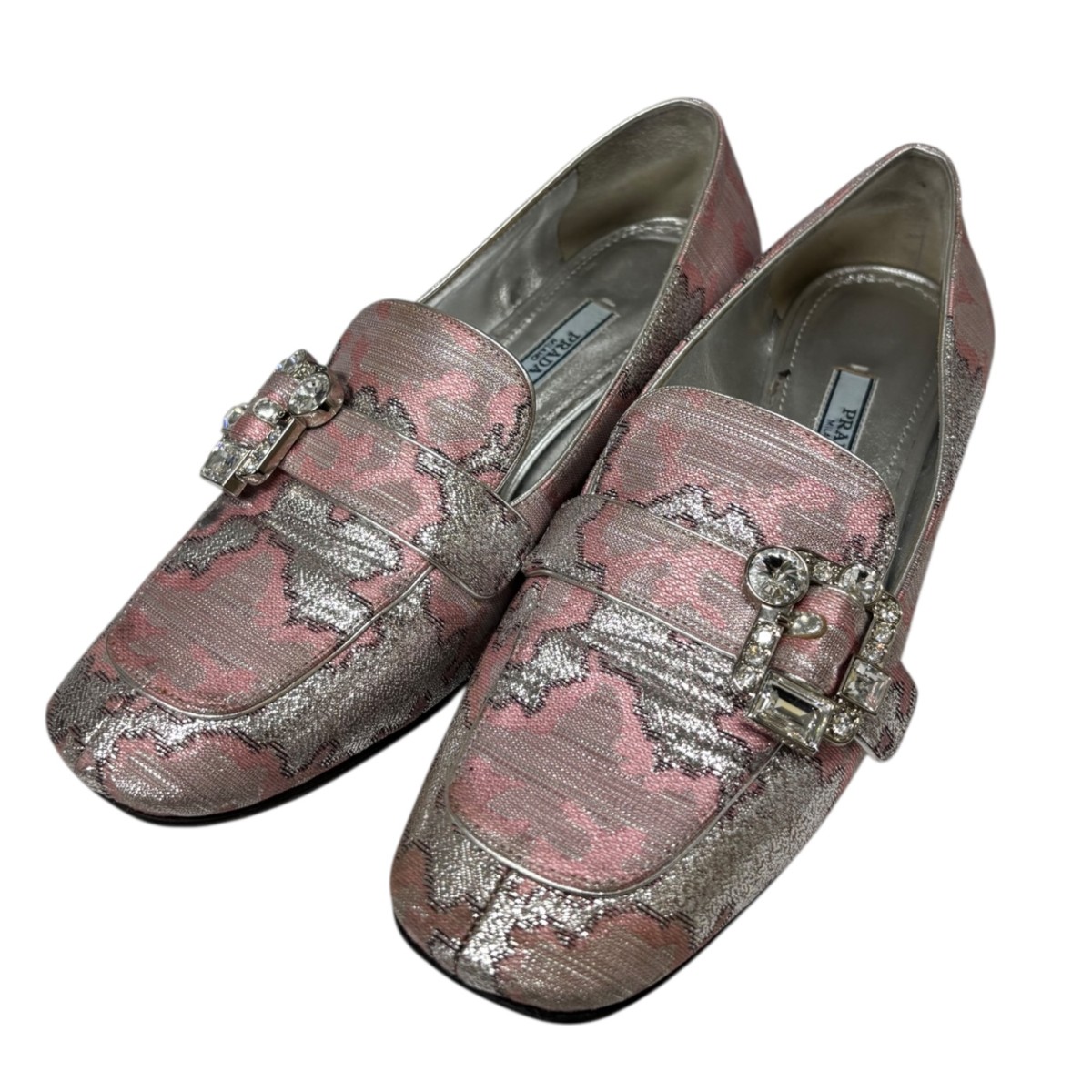 【中古】 PRADA クリスタルビジュー パンプス ピンク×シルバー サイズ：36.5(23.5cm) 【価格見直し】 8,512円
