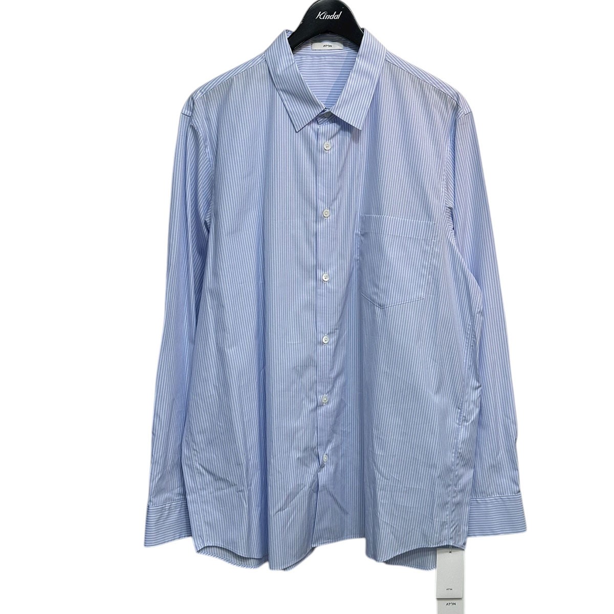 【中古】 ATON　 GIZA BROAD STANDARD SHIRTS ギザブロードスタンダードシャツ BLAGGM1001 サックスストライプ サイズ：06 【101125】（エイトン）