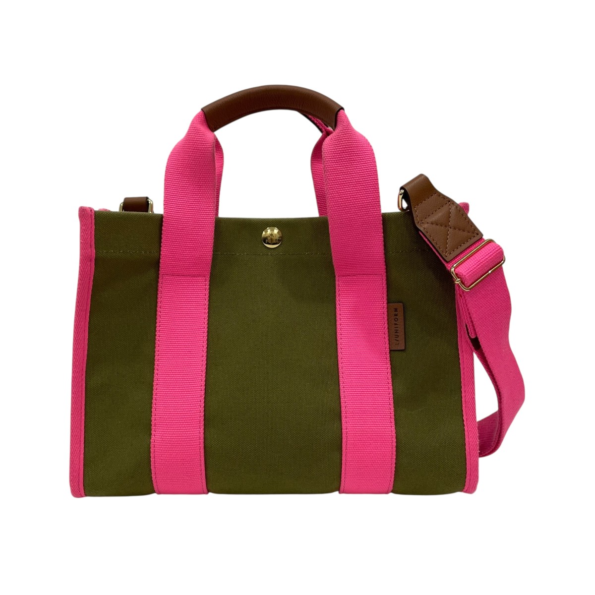 【中古】 L／UNIFORM 2WAYハンドバッグ グリーン×ピンク 【価格見直し】