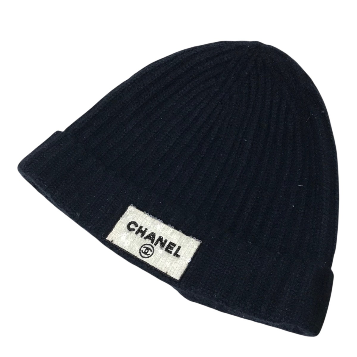 【中古】<br>CHANEL<br>カシミヤニットキャップ ネイビー<br>【価格見直し】