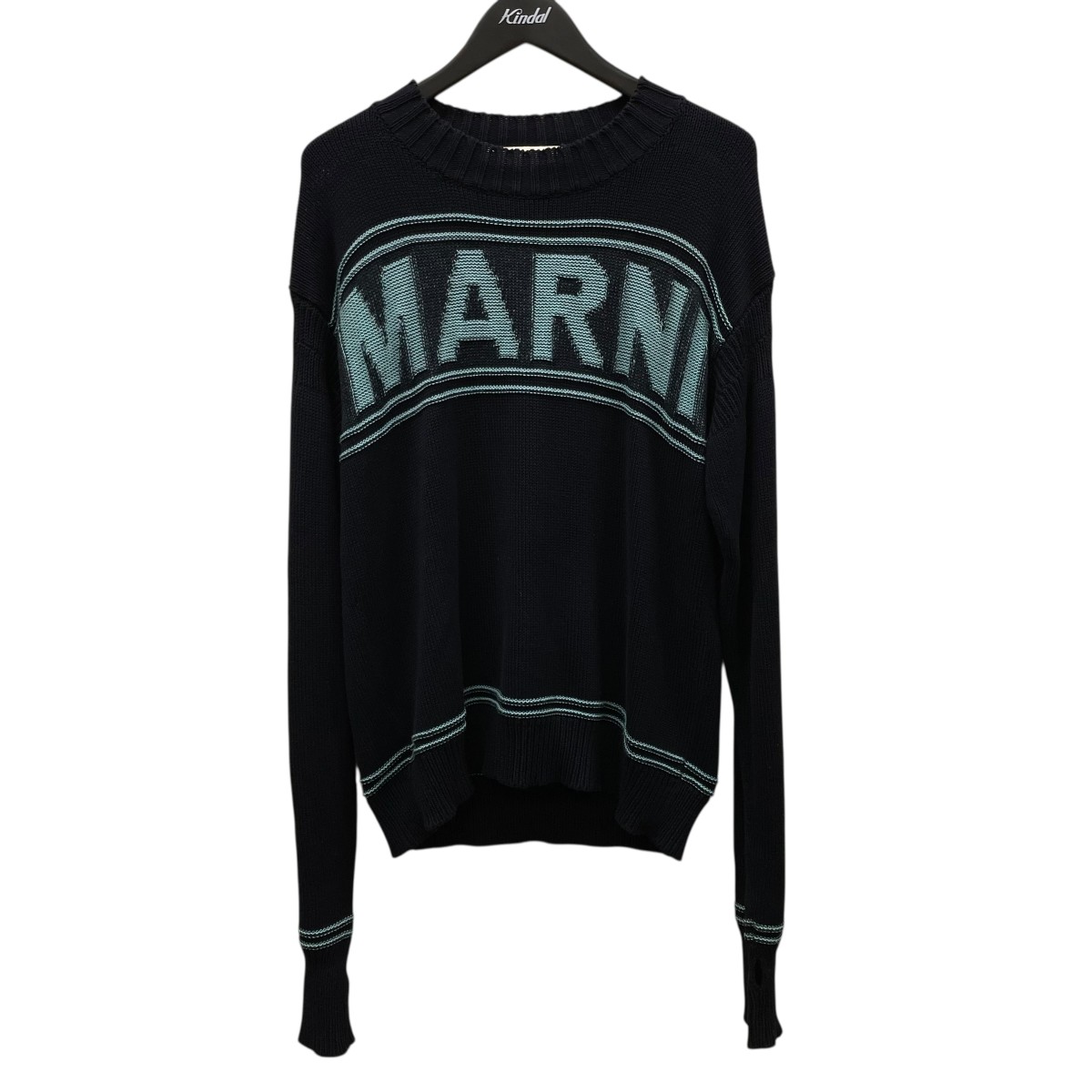【中古】 MARNI　 23SS フィンガーホール ロゴコットンニットセーター GCMG0293Q0 ネイビー サイズ：44 【171125】（マルニ）