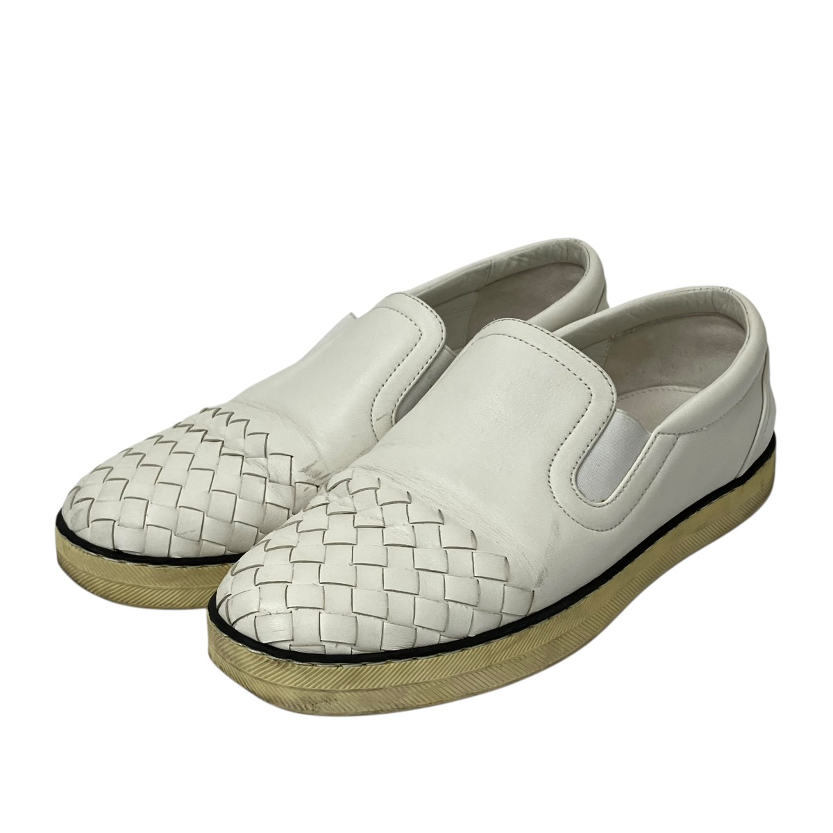 【中古】BOTTEGA VENETA イントレチャートスリッポン ホワイト サイズ：36 【191125】（ボッテガヴェネタ）