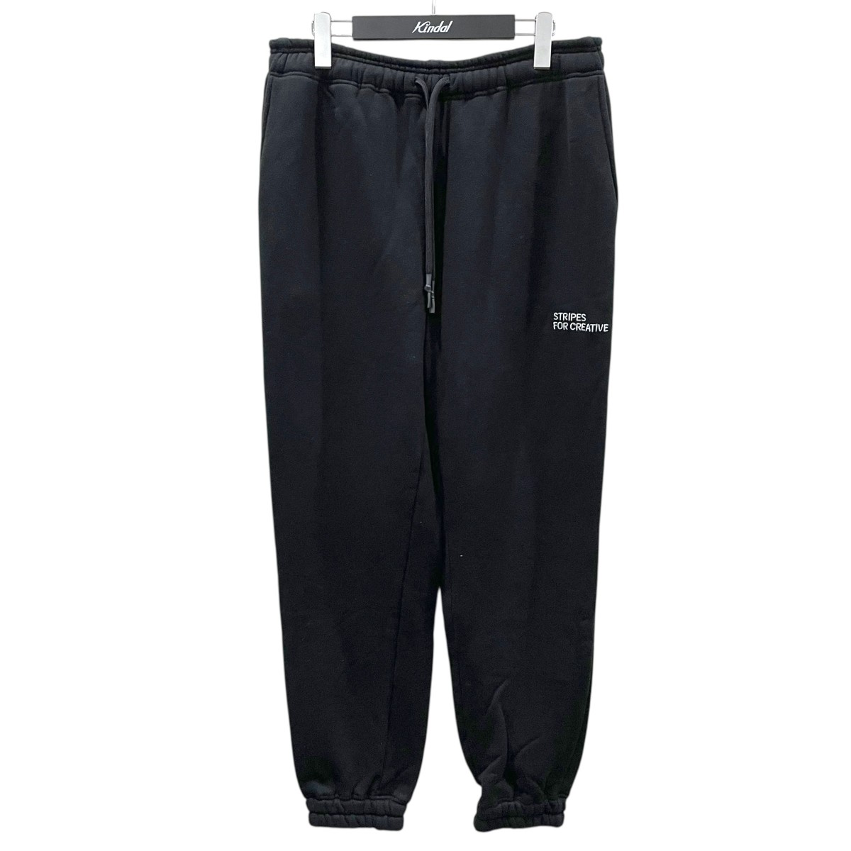 【中古】 Stripes For Creative ロゴ刺繍スウェットパンツ WIDE SWEAT PANTS ワイドスウェットパンツ ブラック サイズ：L 【価格見直し】