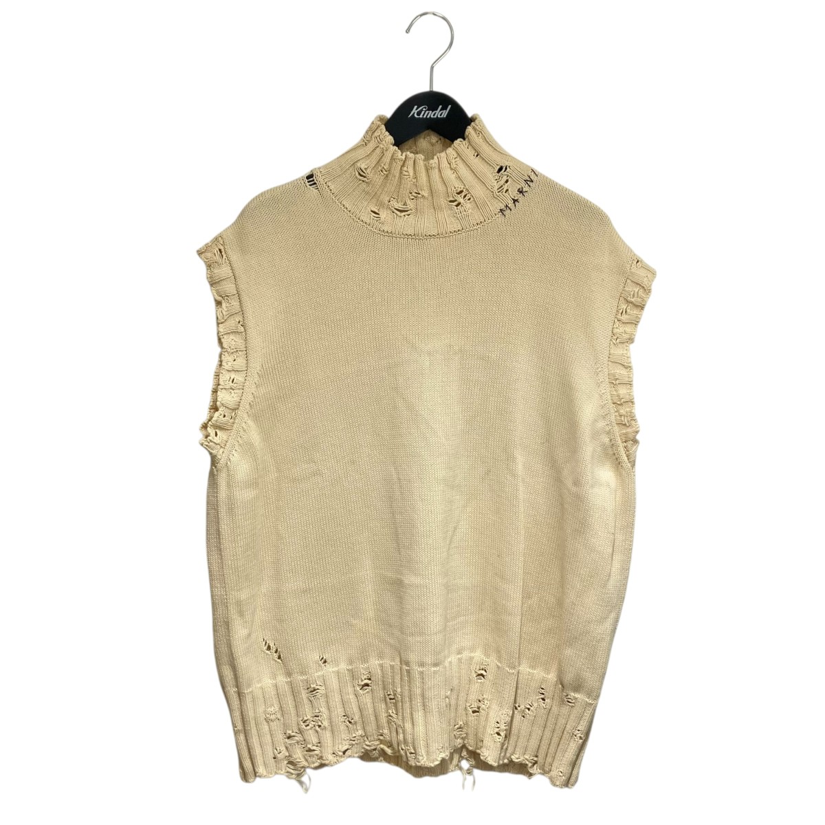 【中古】 MARNI 23AW ダメージ加工 タートルネック ロゴ刺繍 ニットベスト DVMG0045A0 ベージュ サイズ：50 【価格見直し】