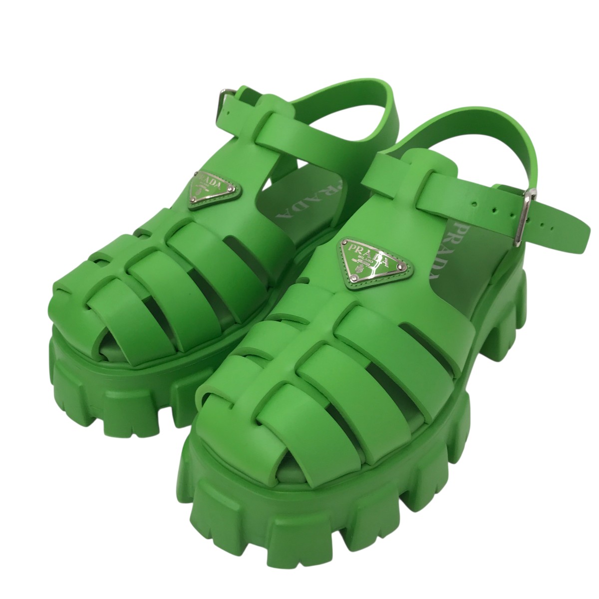 【中古】PRADA 2X3083 モノ栗鼠 思われ人サンダル 緑であること 【211125】（プラダ）