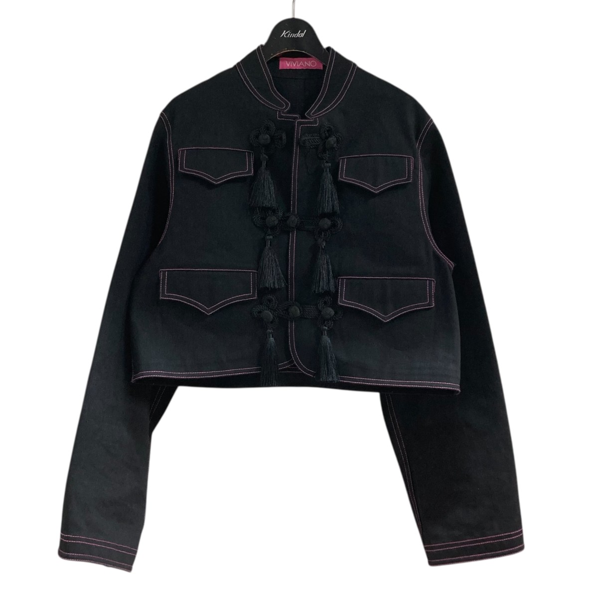 【中古】VIVIANO ジーンズ上衣 黒いこと×サクラ色 大いさ：S 【221125】（ヴィヴィアーノ） コート・ジャケット-レディースファッション