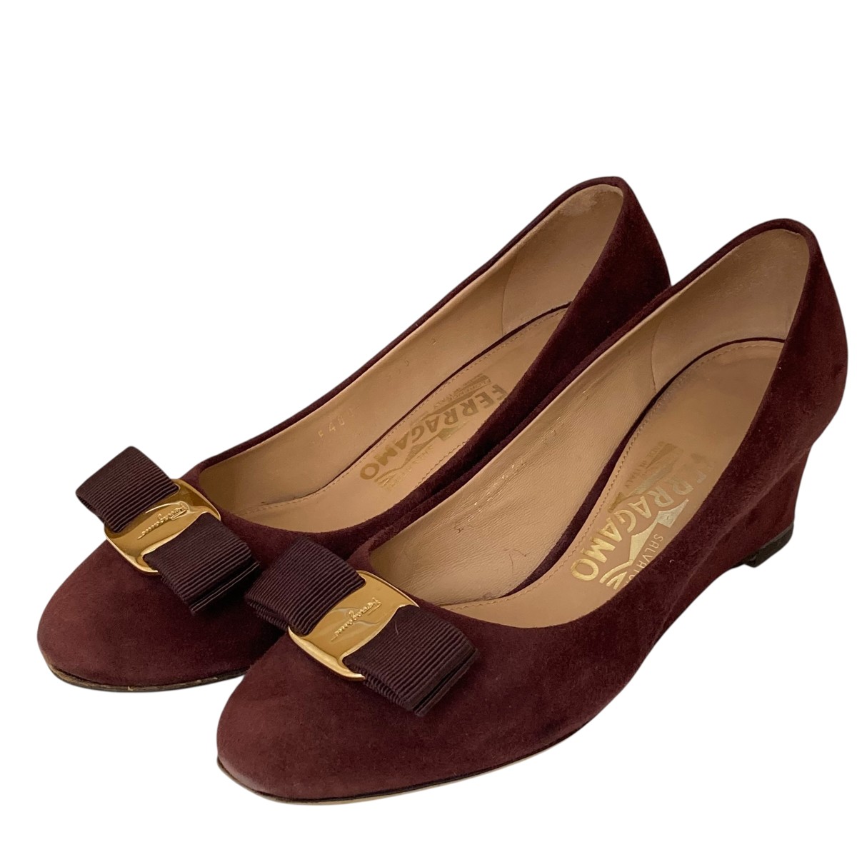 【中古】\u003cBR\u003eSalvatore Ferragamo\u003cBR\u003eMIRABEL スウェードパンプス 48844 ブドウ酒赤いこと 大きさ：5(22.5珊好いかげんに）\u003cBR\u003e【必要経費思いかえす】