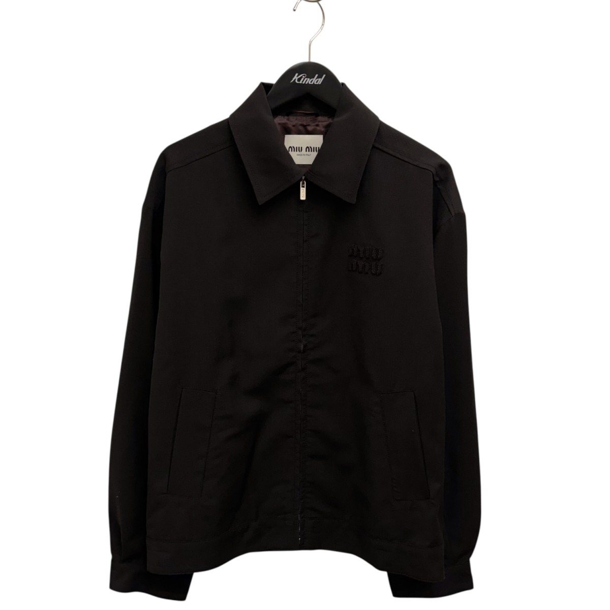 【中古】 MIU MIU　 24SS ロゴワッペン モヘア・ウール ジップアップジャケット ML1041 ブラウン サイズ：36 【241125】（ミュウミュウ）
