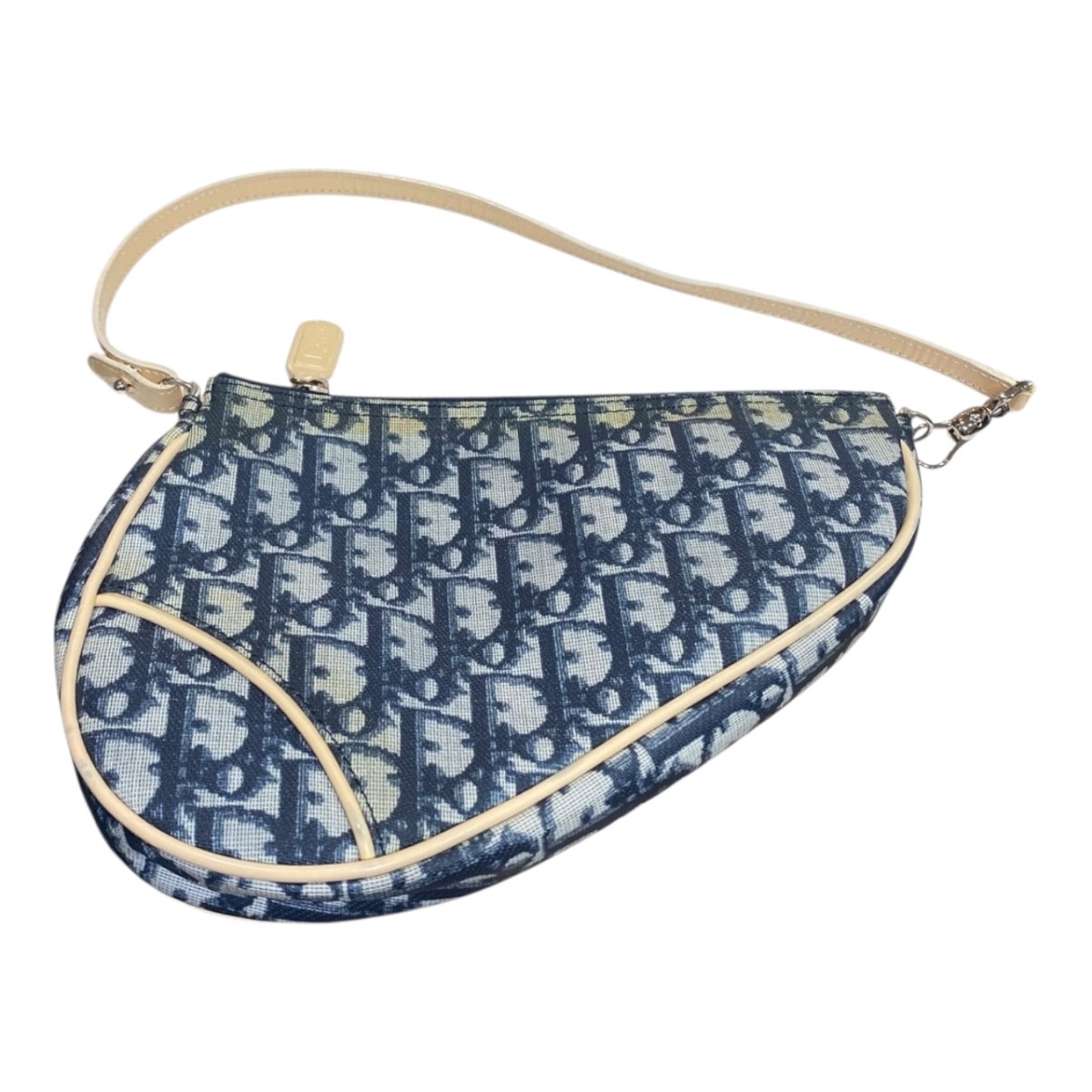 【中古】 Christian Dior サドルバッグ ネイビー×ベージュ 【価格見直し】