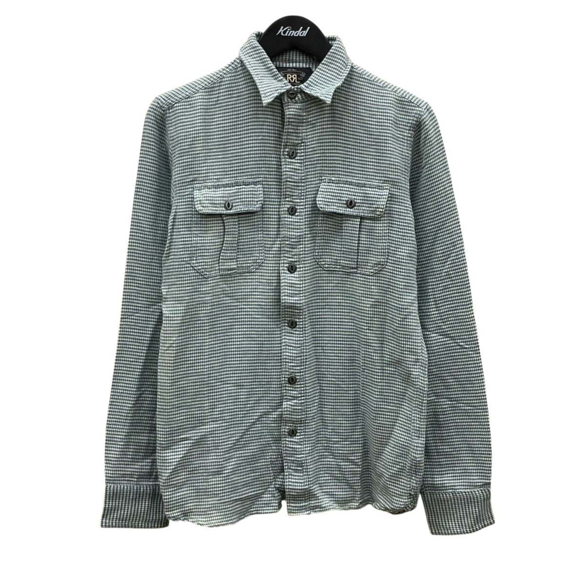 【中古】 RRL メタルボタン 長袖シャツ ハウンドトゥース 65978 ブルー×グレー サイズ：XS 【価格見直し】