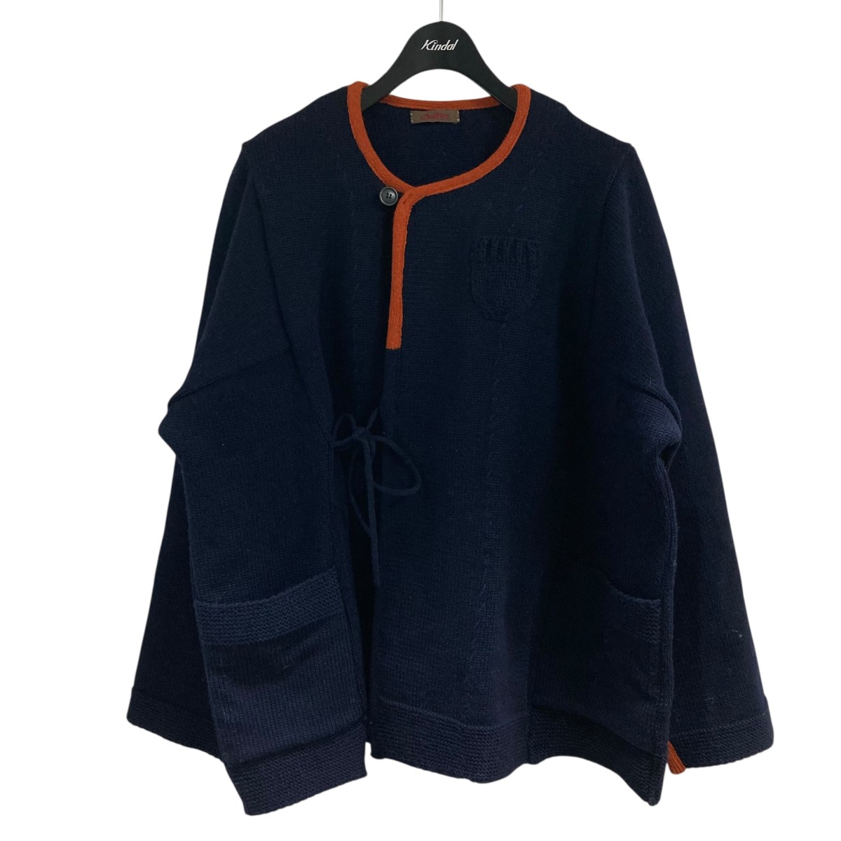 【中古】obafer 編み物ジレー 米国海軍×オレンジ色 大きさ：M 【150226】（オバファー）