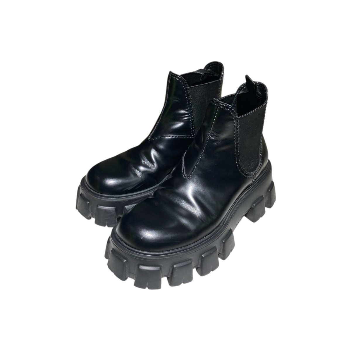 【中古】\u003cBR\u003ePRADA\u003cBR\u003eモノ栗鼠 ブラッシュドレザー チェルシーブーツ 2TE174 黒いこと 大きさ：5\u003cBR\u003e【通貨価値思いなおす】