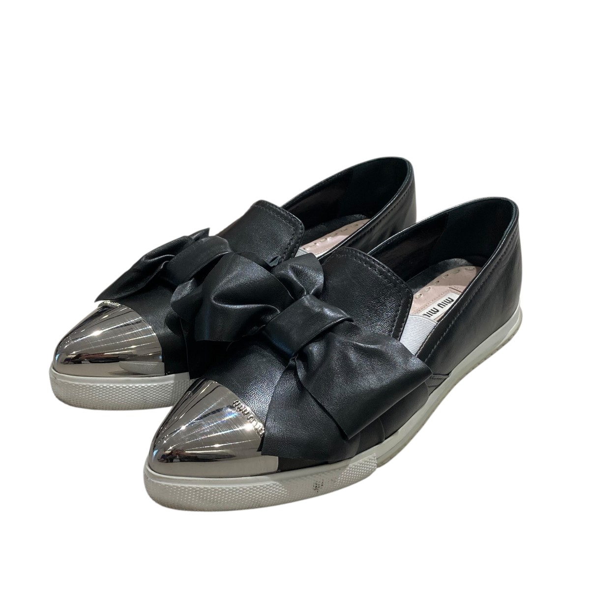 楽天市場】ミュウミュウ MIU MIU スリッポン（37） ブラックxシルバーx