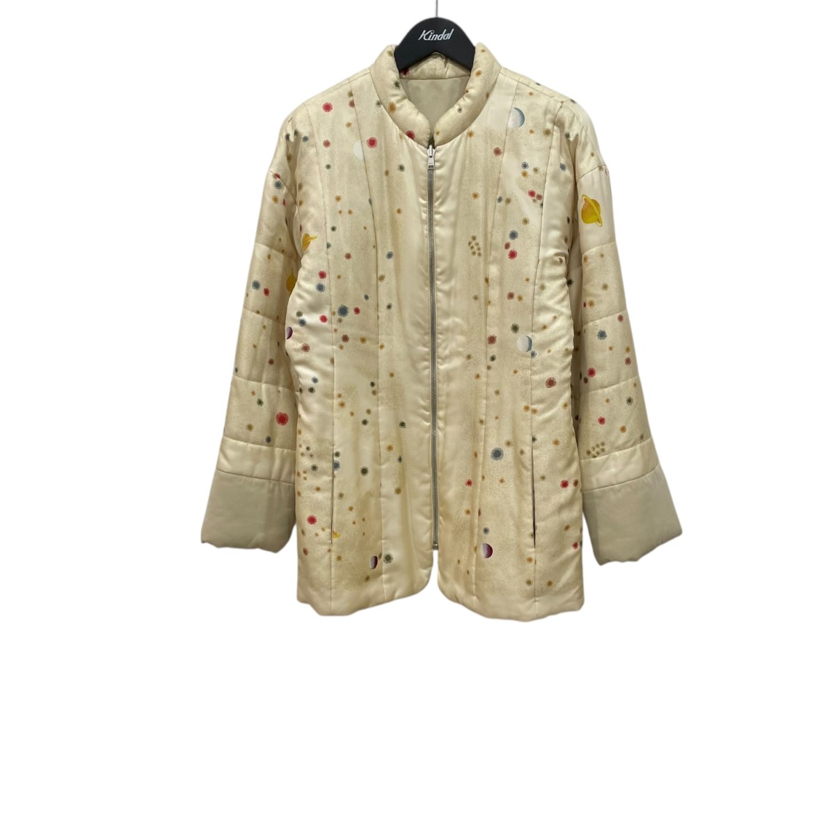 【中古】 HERMES SILK 宇宙柄 リバーシブル 中綿コート ベージュ×カーキ サイズ：ME 【価格見直し】
