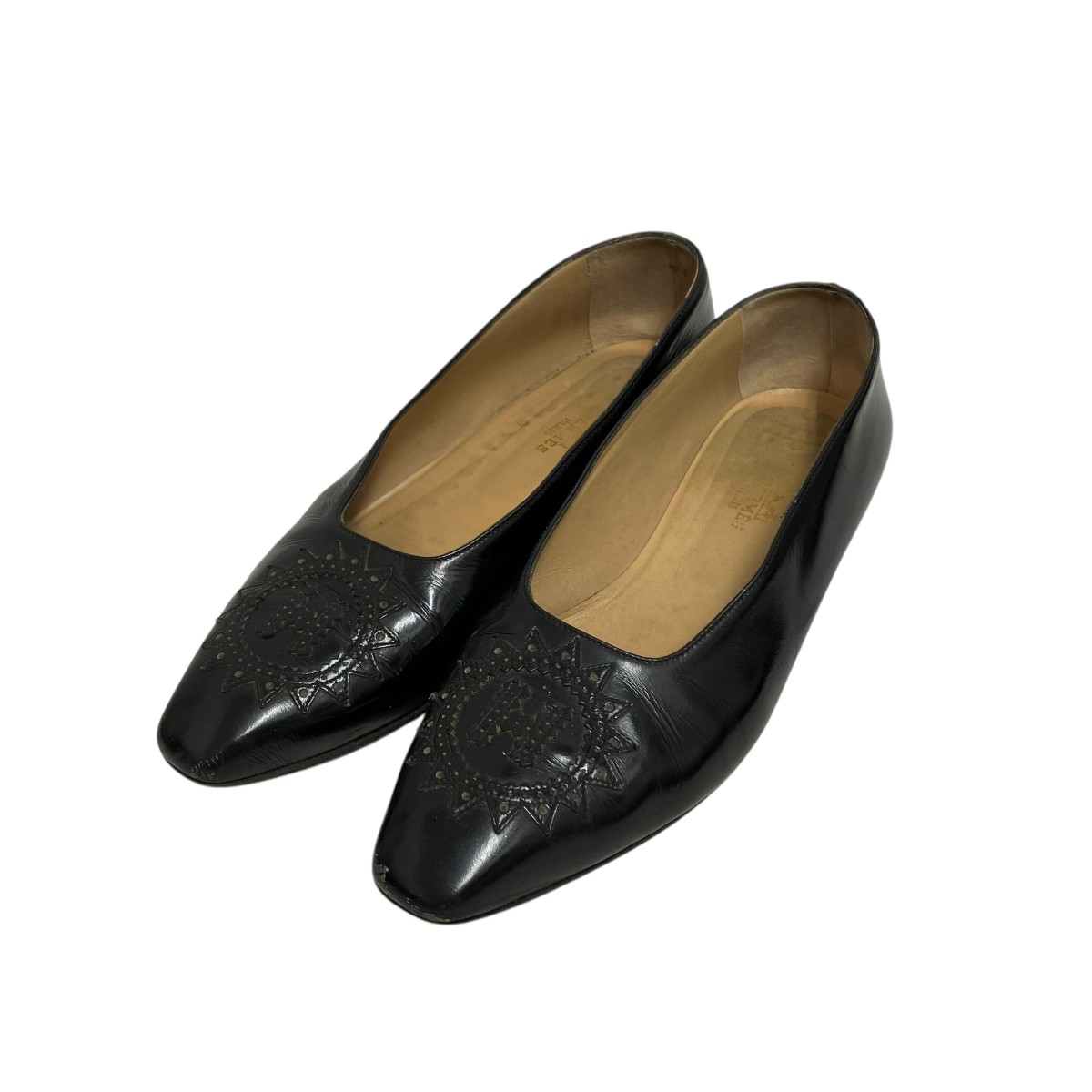 【中古】 HERMES　 フラットシューズ ブラック サイズ：37 1/2 【291125】（エルメス）