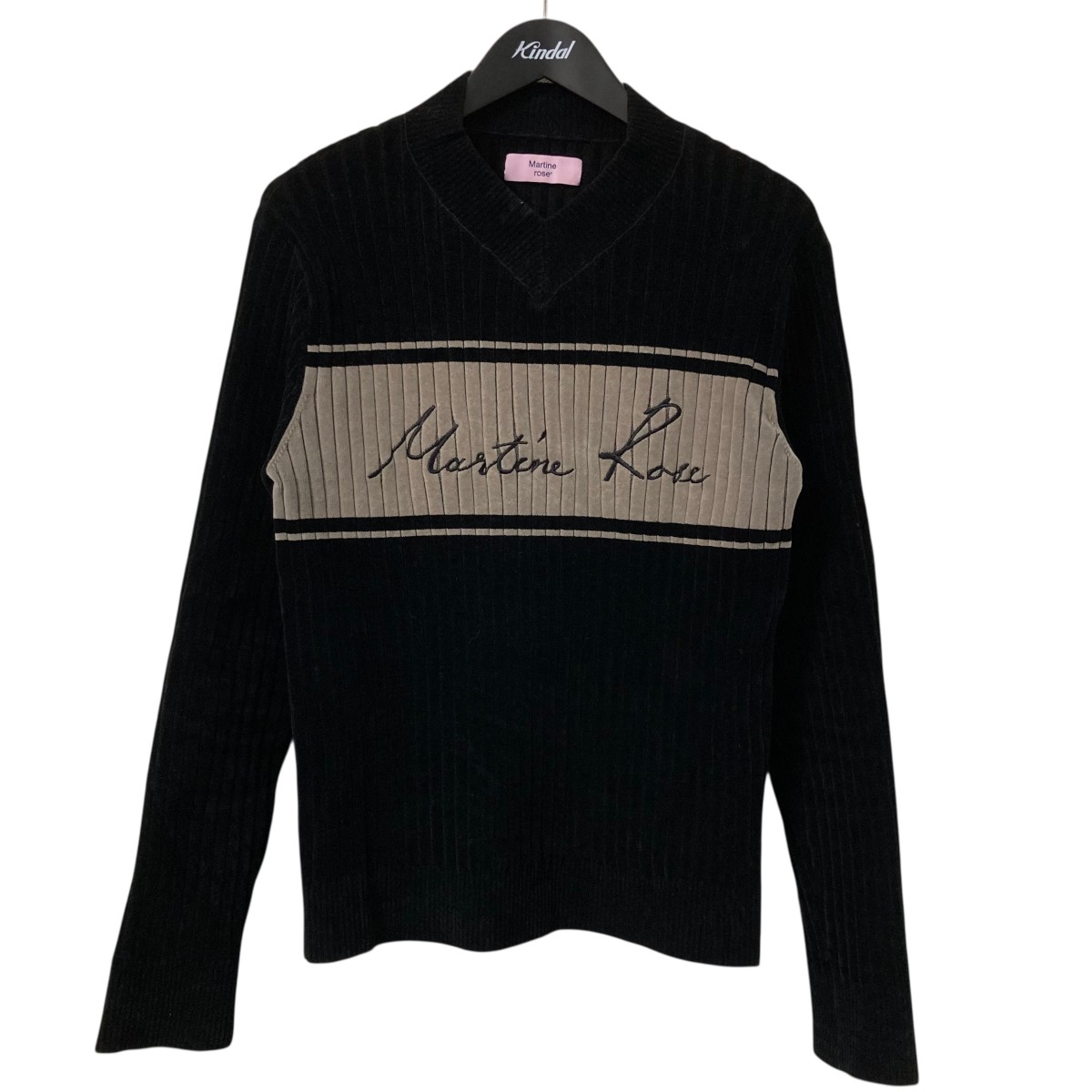 【中古】Martine rose シェニール Vのど頚プルオーバー 天鵞絨Vのど頚編み物 黒いこと 大きさ：S 【030626】（マーティンさくら色）