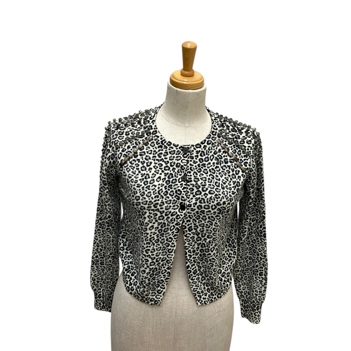 【中古】 PINKO　 レオパード柄 ウールビジューカーディガン 1B13C7-Y4VF アイボリーブラック サイズ：M 【051225】（ピンコ）