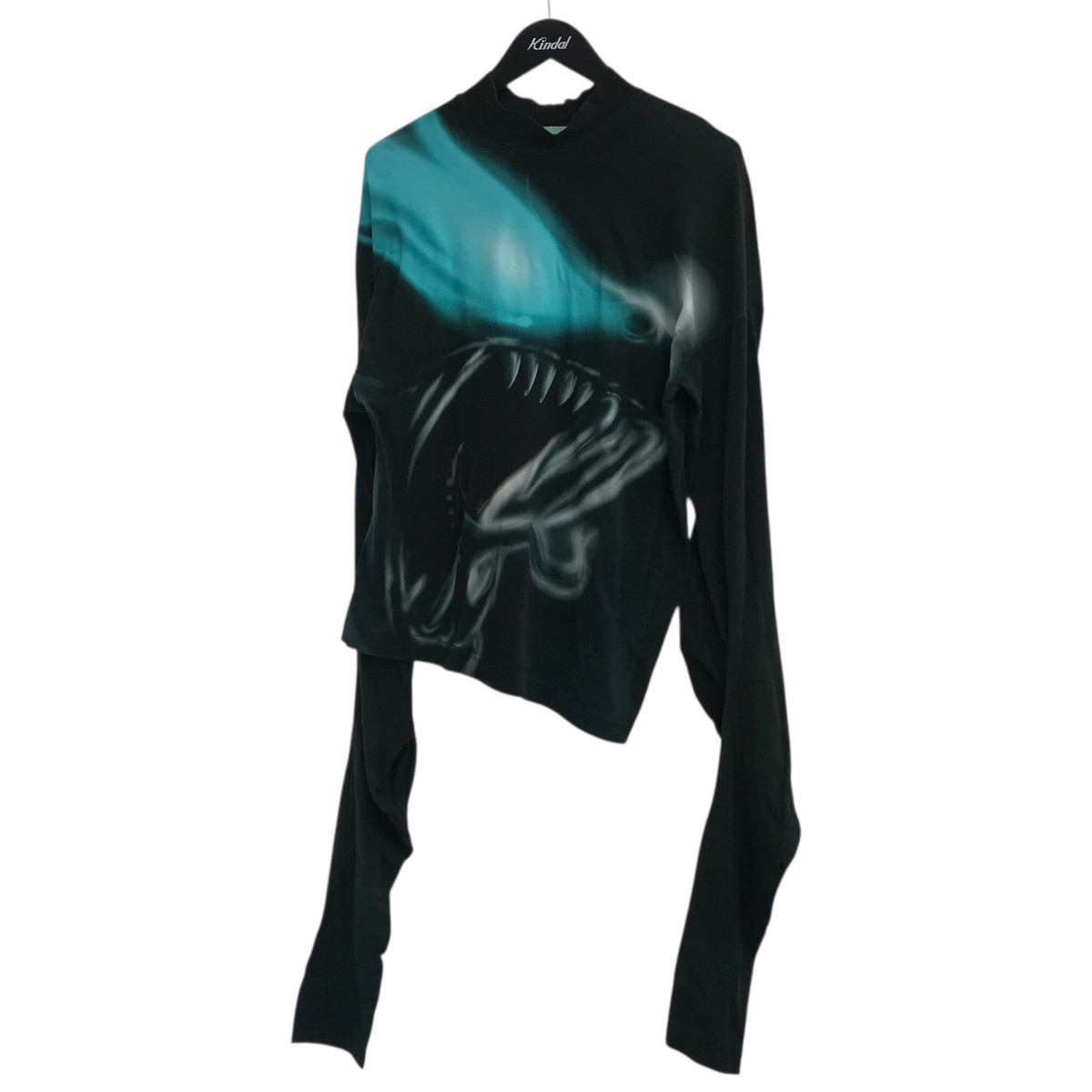 【中古】GERRIT JACOB「PRINTED T-SHIRT」 ス—パーロングスリーブカットソー ブラック×ライトブルー サイズ:S【価格見直し】|ブランド古着のカインドオル