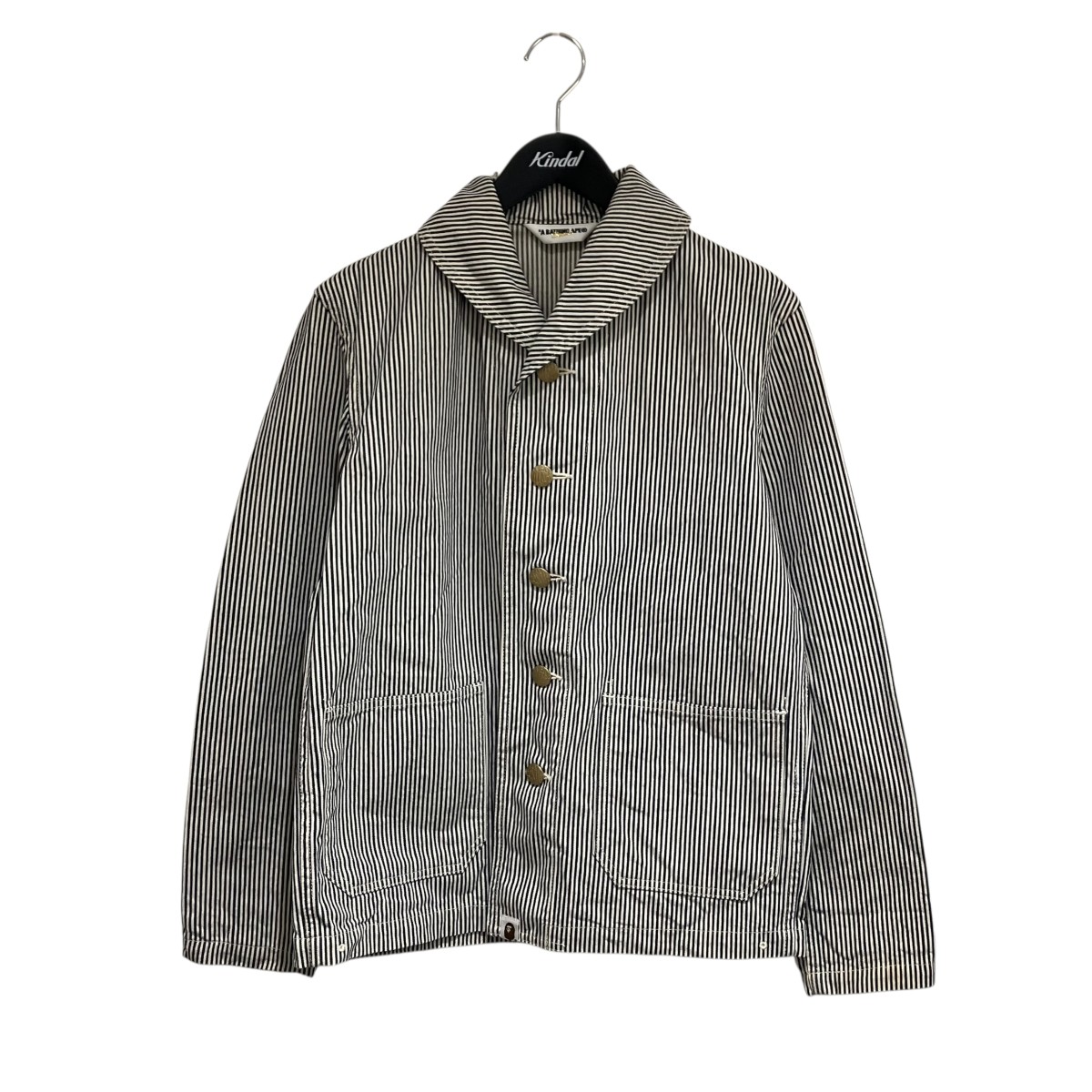 【中古】 A BATHING APE APE NEVER APEショールカラー ヒッコリー デニム ジャケット インディゴ×ホワイト サイズ：S 【価格見直し】