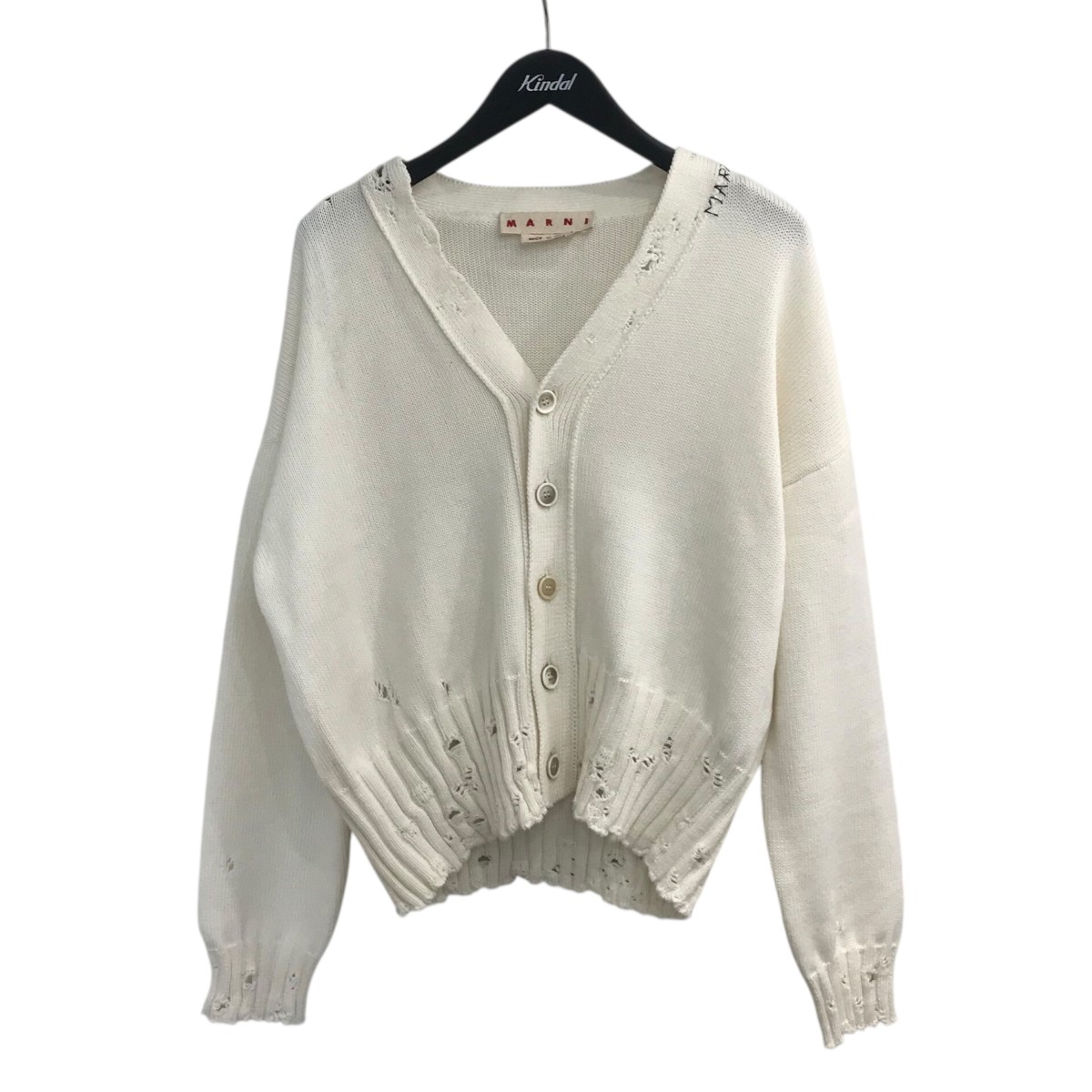 【中古】 MARNI 24SS ダメージ加工カーディガン CDMG0120A0 ホワイト サイズ：46 【価格見直し】