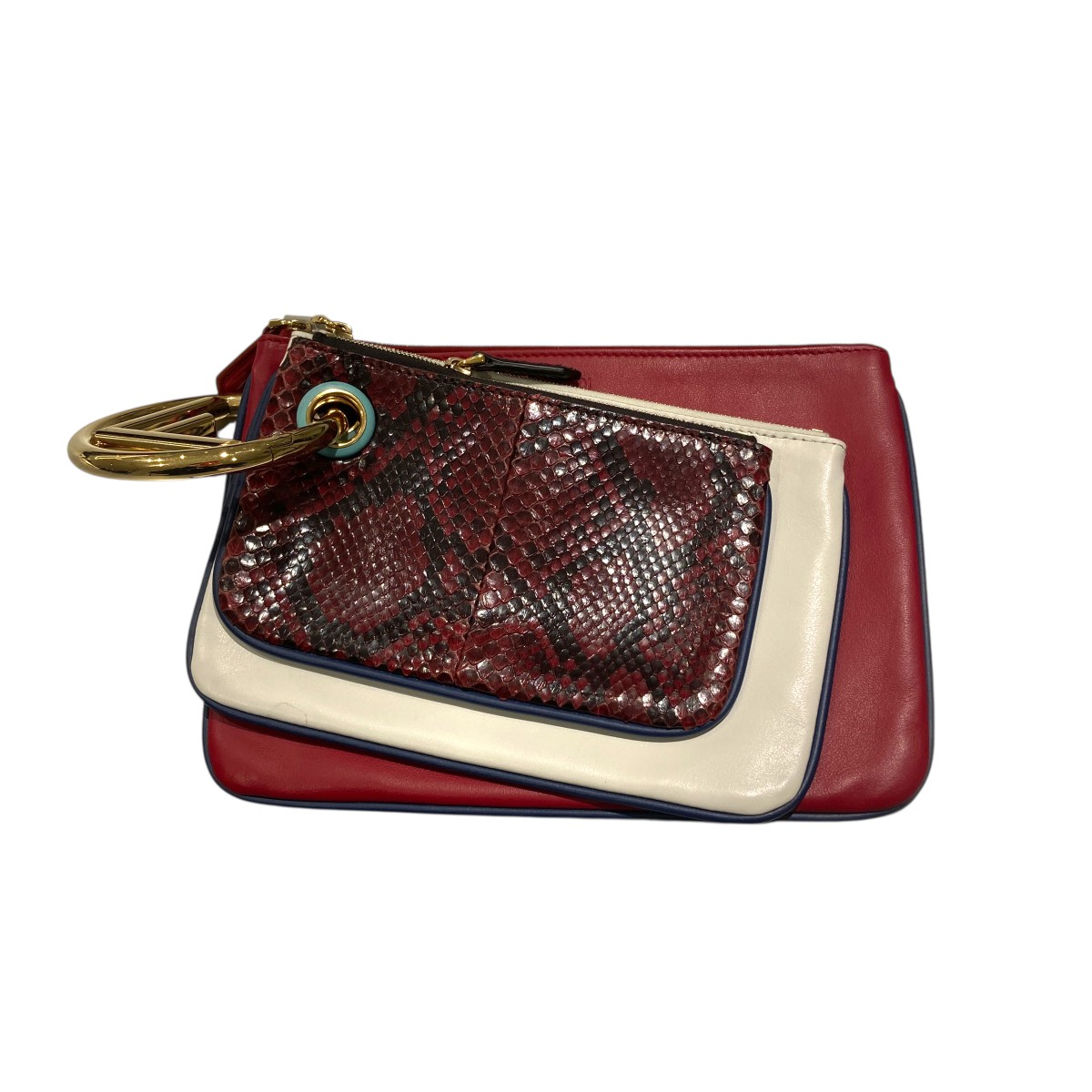 【中古】\u003cBR\u003eFENDI\u003cBR\u003eトリプレット パイソン柄 クラッチペダル御徒面子 8BS001 赤いこと×白いこと\u003cBR\u003e【必要経費思いかえす】