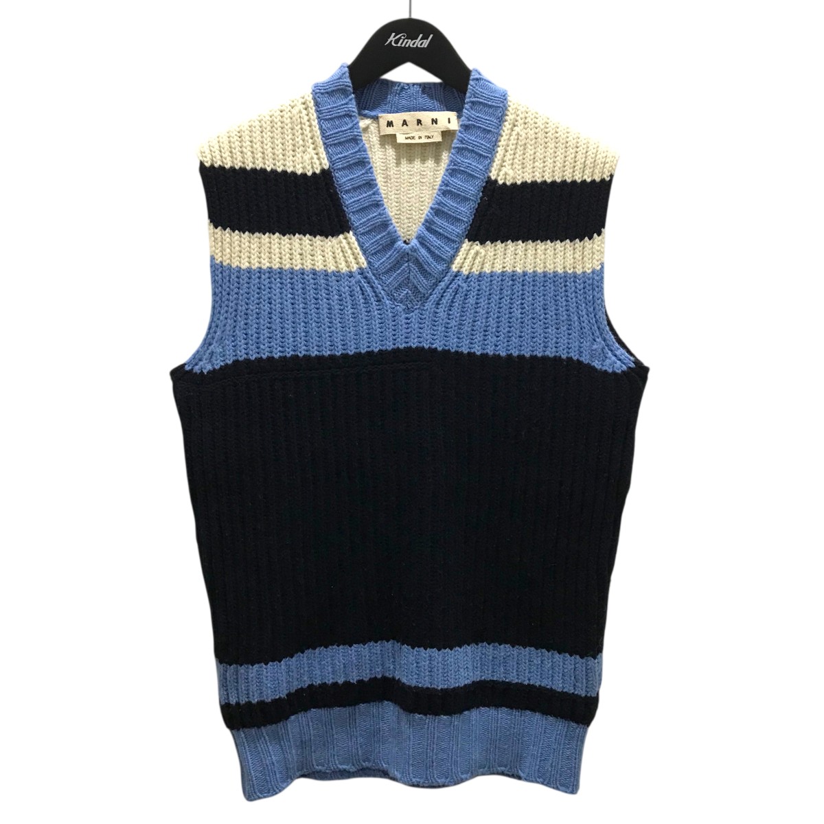 【中古】<br>MARNI<br>ニットベスト CVMG0037Q0 ネイビー×ブルー サイズ：46<br>【価格見直し】