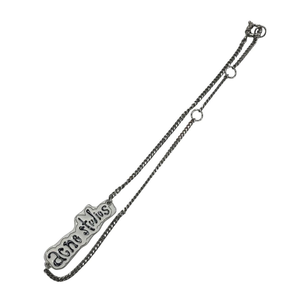 【中古】 ACNE STUDIOS ロゴプレートネックレス ホワイト×シルバー 【価格見直し】