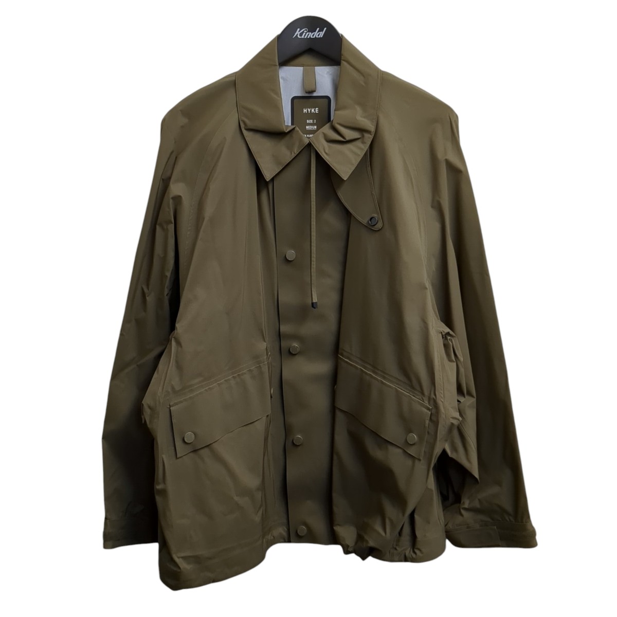 【美品】HYKE　ナイロン　ボンディングコーチジャケット ロング　ブラック　2 HYKE ナイロン ボンディングコーチジャケット ロング ブラック 2