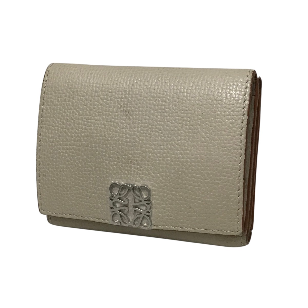 【中古】LOEWE　ANAGRAM 6 CC TRIFOLD WALLET 3つ折り財布 ベージュ 【141225】（ロエベ）｜ブランド古着のカインドオル