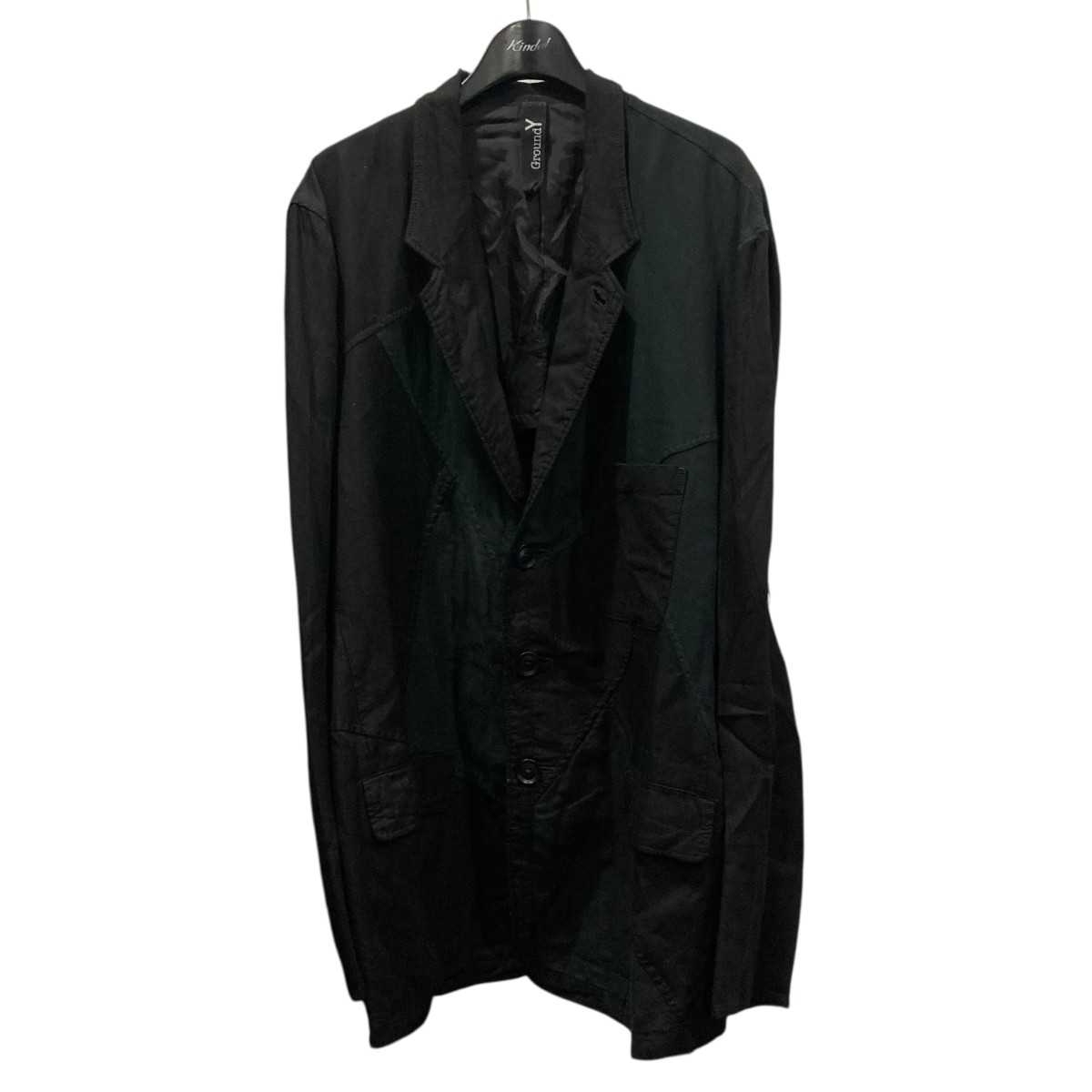 【中古】GROUND Y CUBISM PATCHWORK PRODUCT DYED SWITCHING OUTER POCKET JACKE パッチワークデザインジャケット GP-J18-806 ブラック サイズ：3 【151225】（グラウンドワイ）