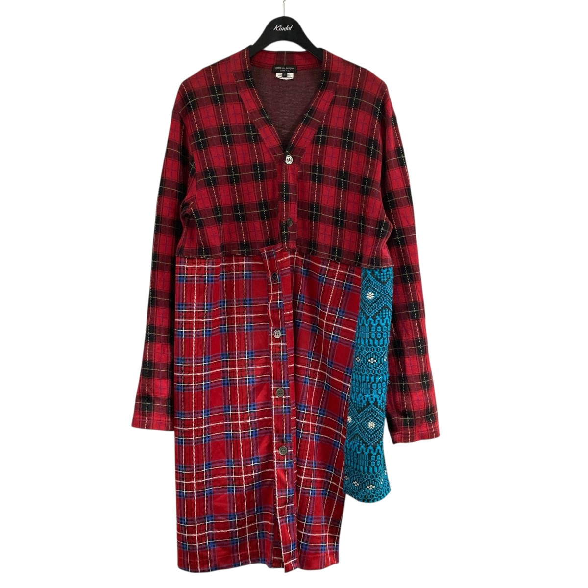 【中古】 COMME des GARCONS HOMME PLUS　 20AW ドッキングロングチェックシャツ PF-T004 レッド×ブルー×ブラック サイズ：M 【181225】（コムデギャルソンオムプリュス）