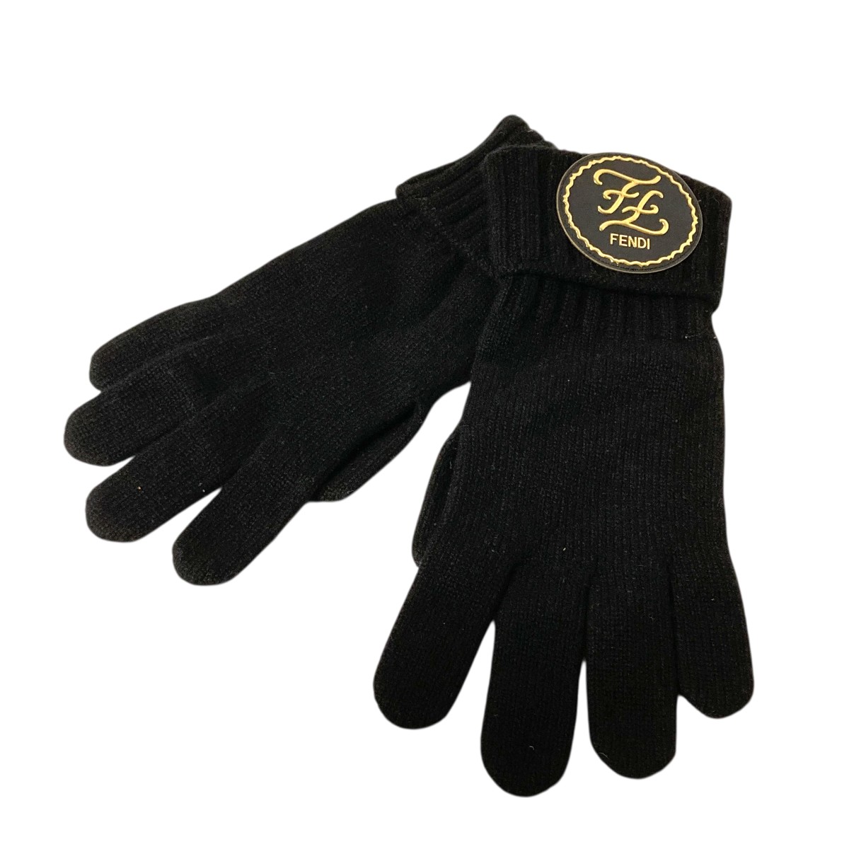 FENDI フェンディ　黒　レザーカシミア100% ロゴ金具　グローブ　手袋 FENDI フェンディ 黒 レザーカシミア100% ロゴ金具 グローブ 手袋