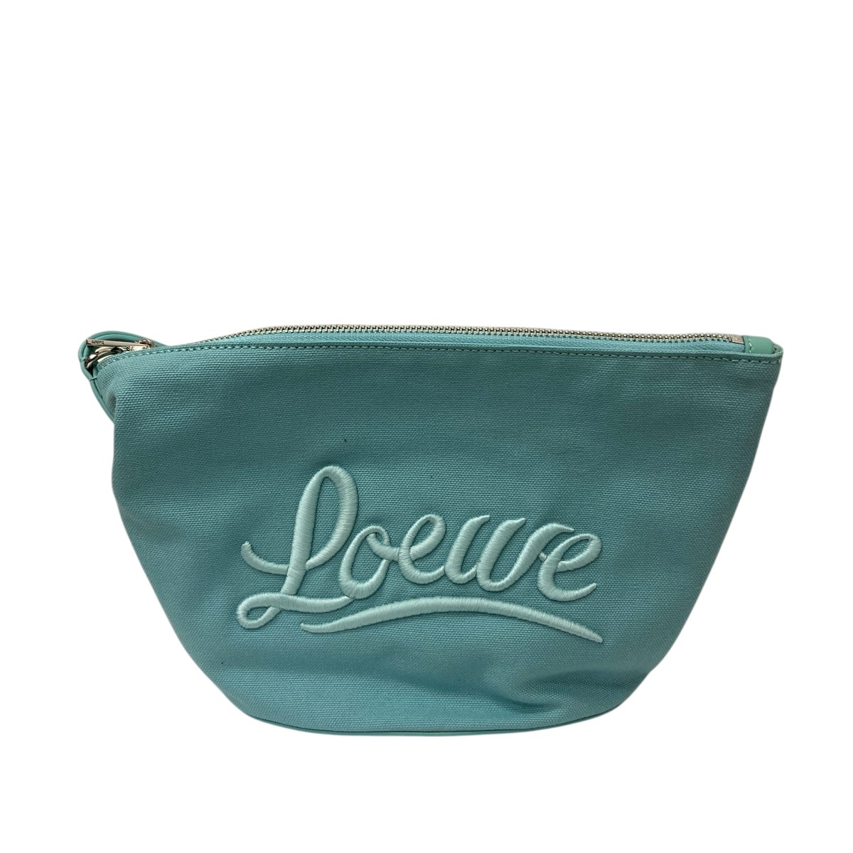 【中古】 LOEWE EMBROIDERED-LOGO COSMETIC BAG SAMPLE品 クラッチバッグ ミントグリーン 【価格見直し】