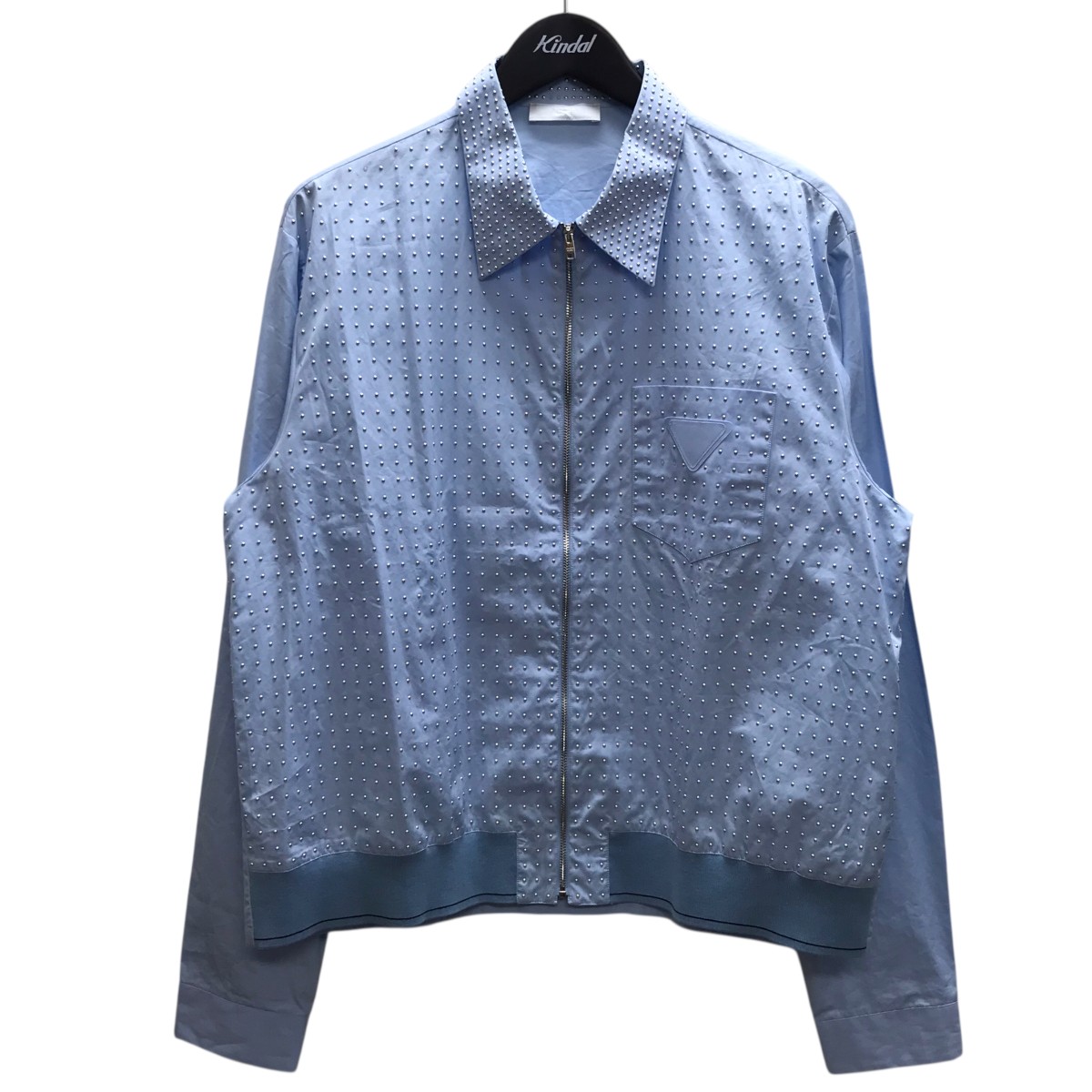 【中古】 PRADA　 スタッズジップアップシャツジャケット ブルー サイズ：L 【211225】（プラダ）